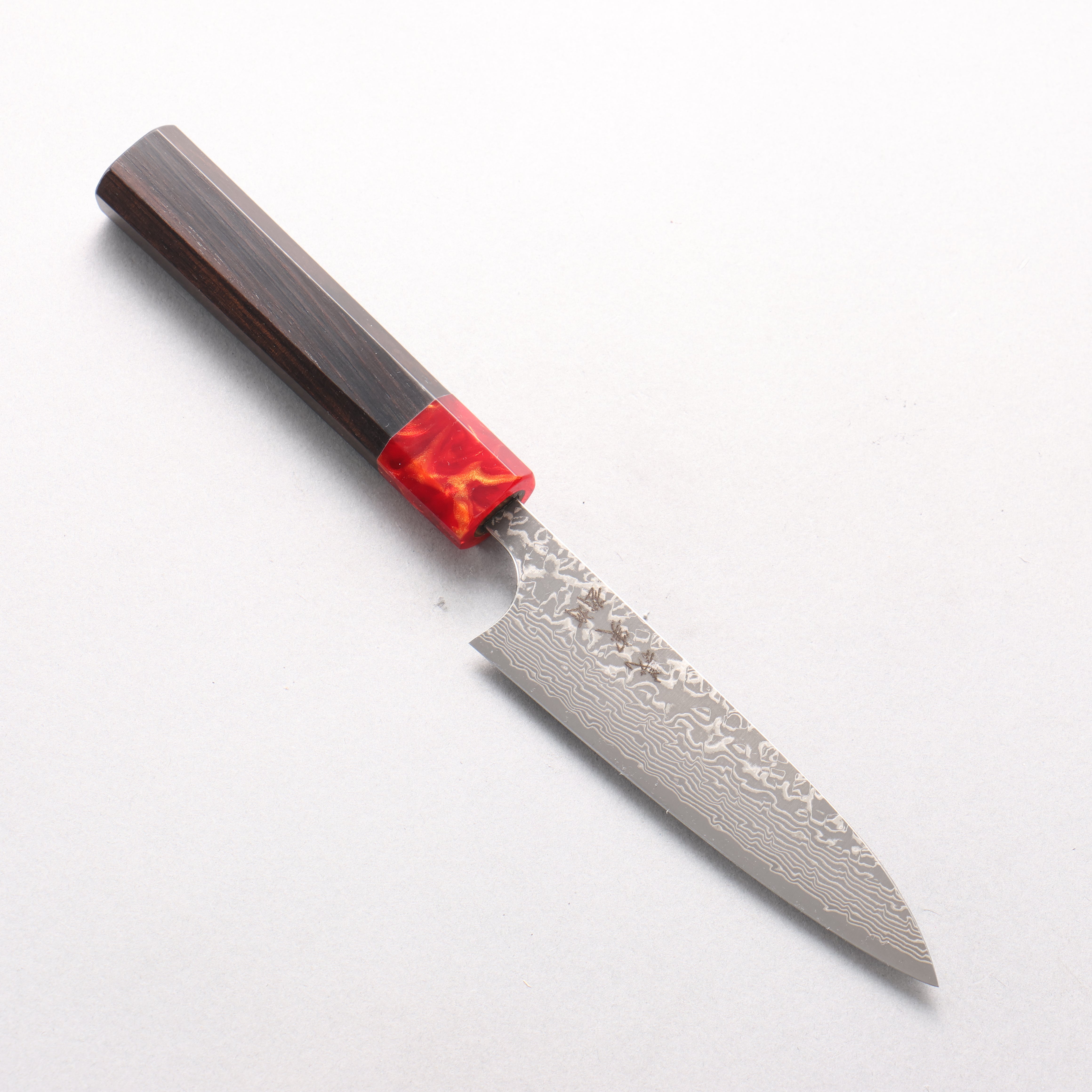 Yoshimi Kato VG10 Black Damascus Petty-Utility 120mm Ebony (ferrule: Red Resin) Handle - Seisuke Knife
