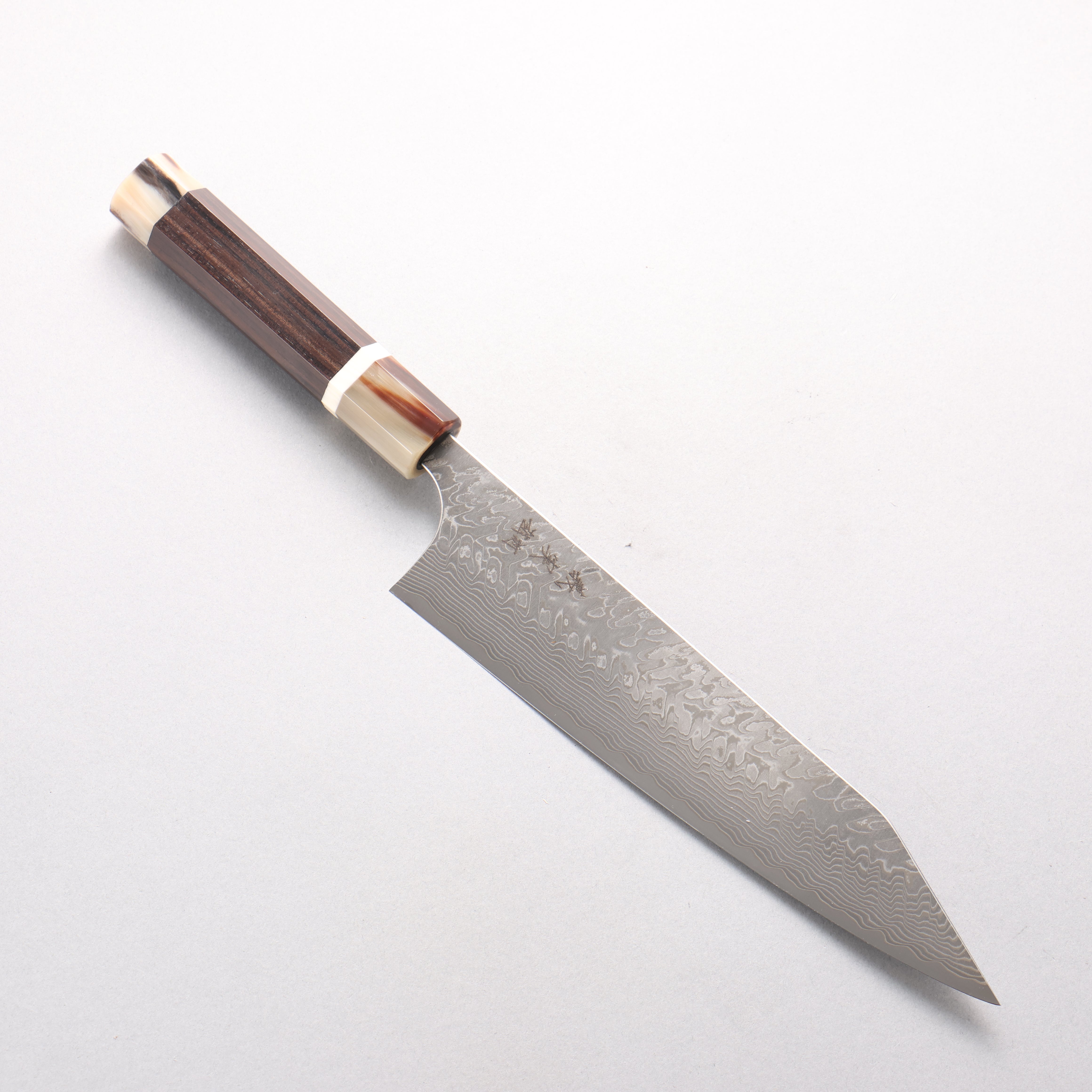 Yoshimi Kato SG2 Black Damascus Kiritsuke Gyuto 210mm African Rosewood (with Double White Buffalo Horn) Handle - Seisuke Knife