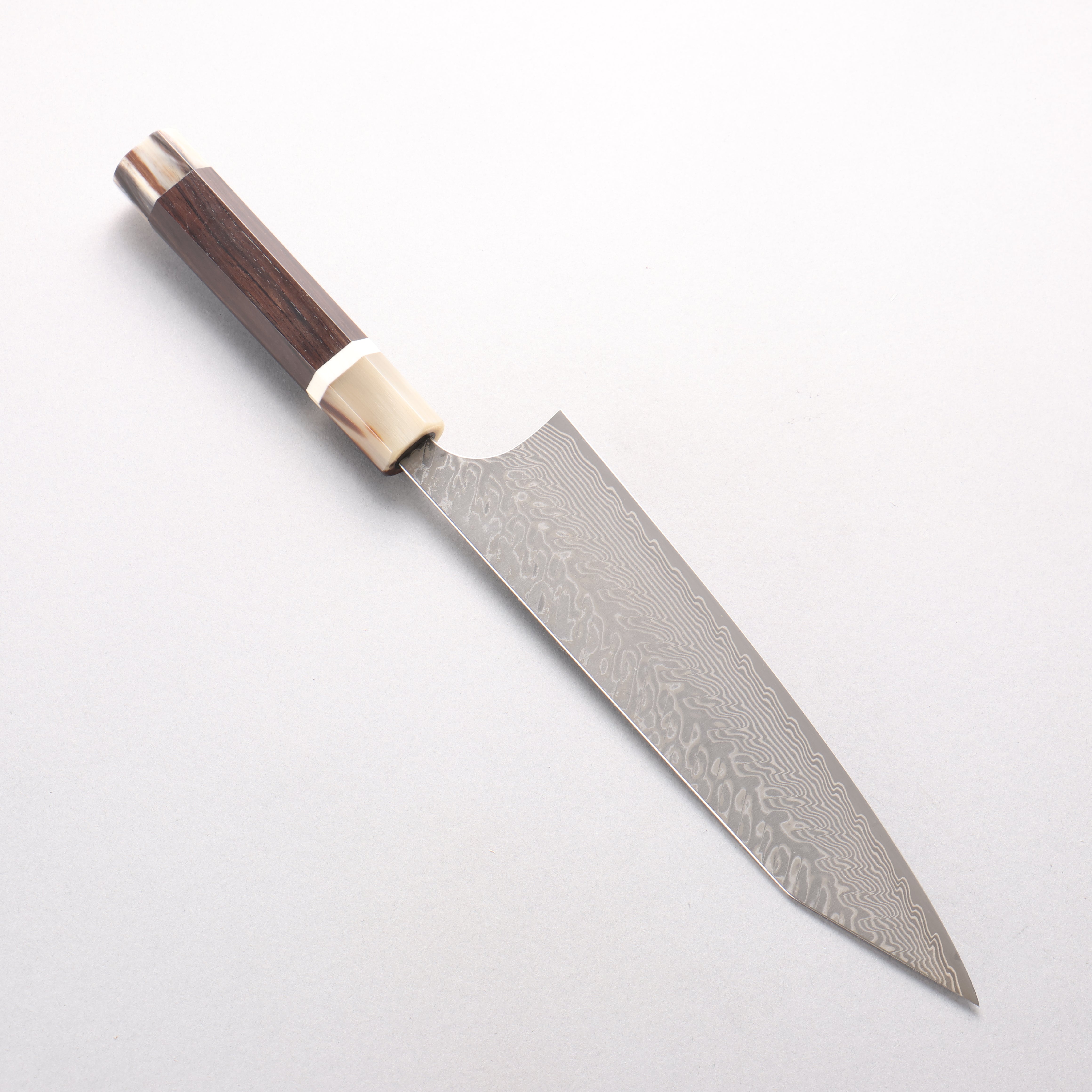Yoshimi Kato SG2 Black Damascus Kiritsuke Gyuto 210mm African Rosewood (with Double White Buffalo Horn) Handle - Seisuke Knife