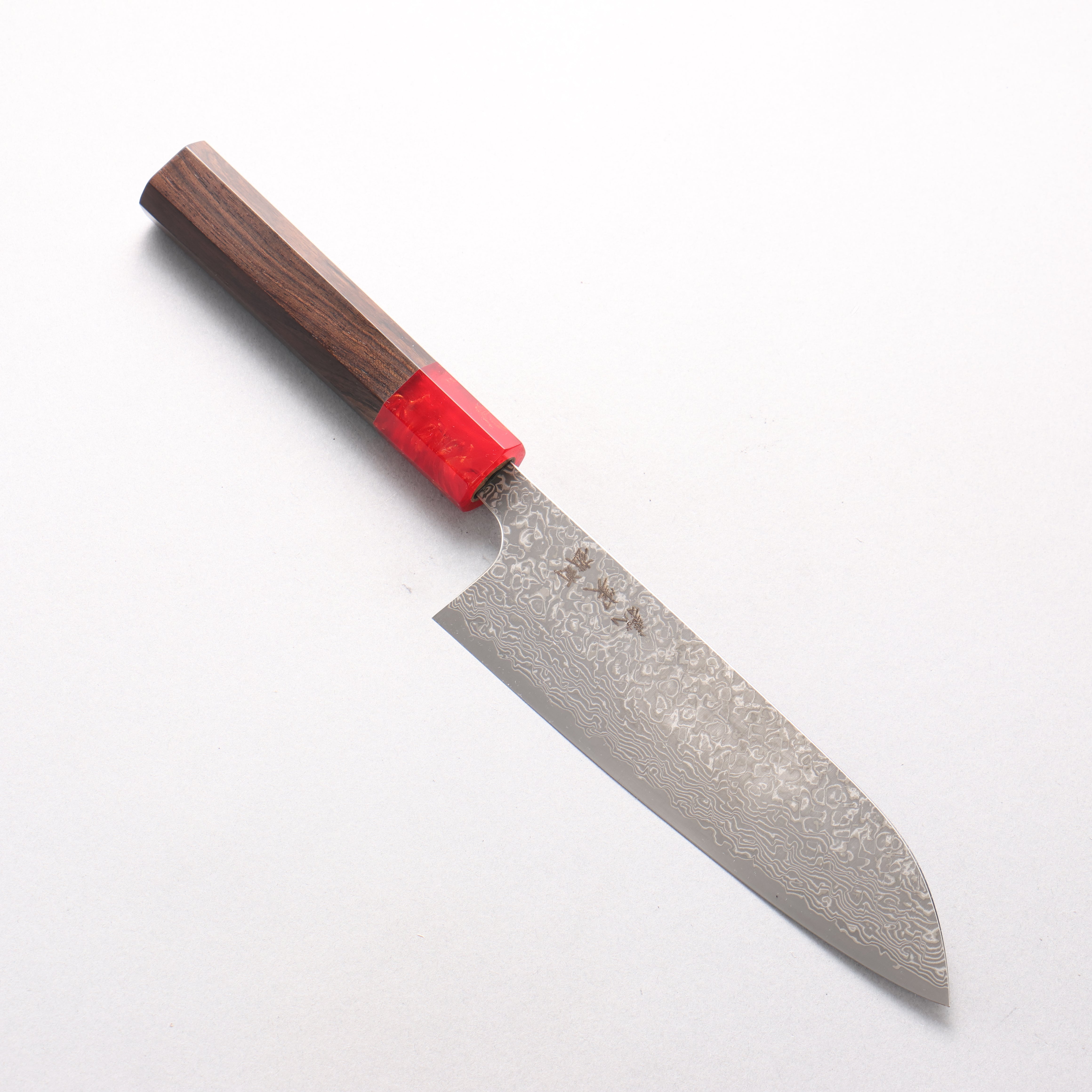 Yoshimi Kato VG10 Black Damascus Santoku 170mm Ebony (ferrule: Red Resin) Handle - Seisuke Knife