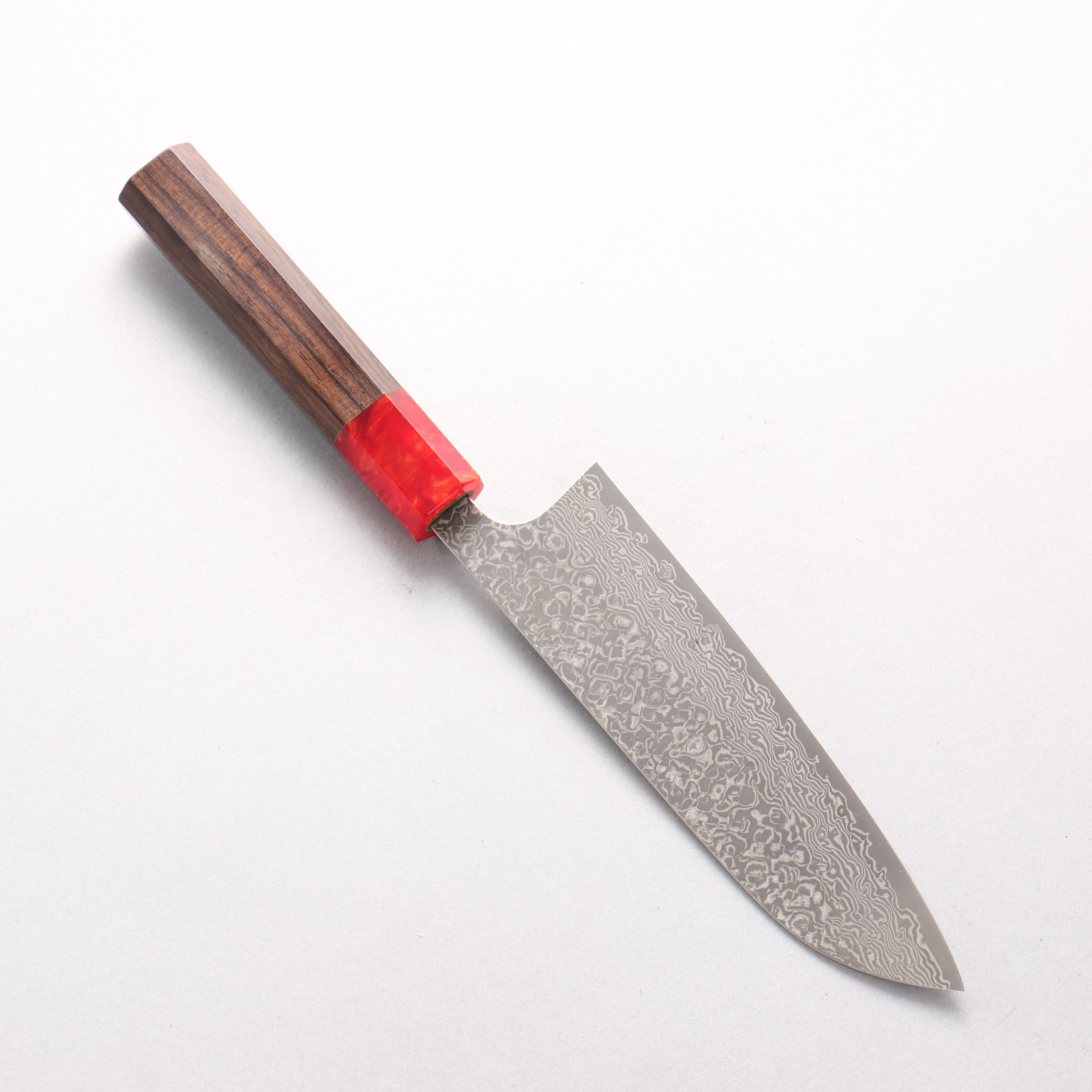 Yoshimi Kato VG10 Black Damascus Santoku 170mm Ebony (ferrule: Red Resin) Handle - Seisuke Knife