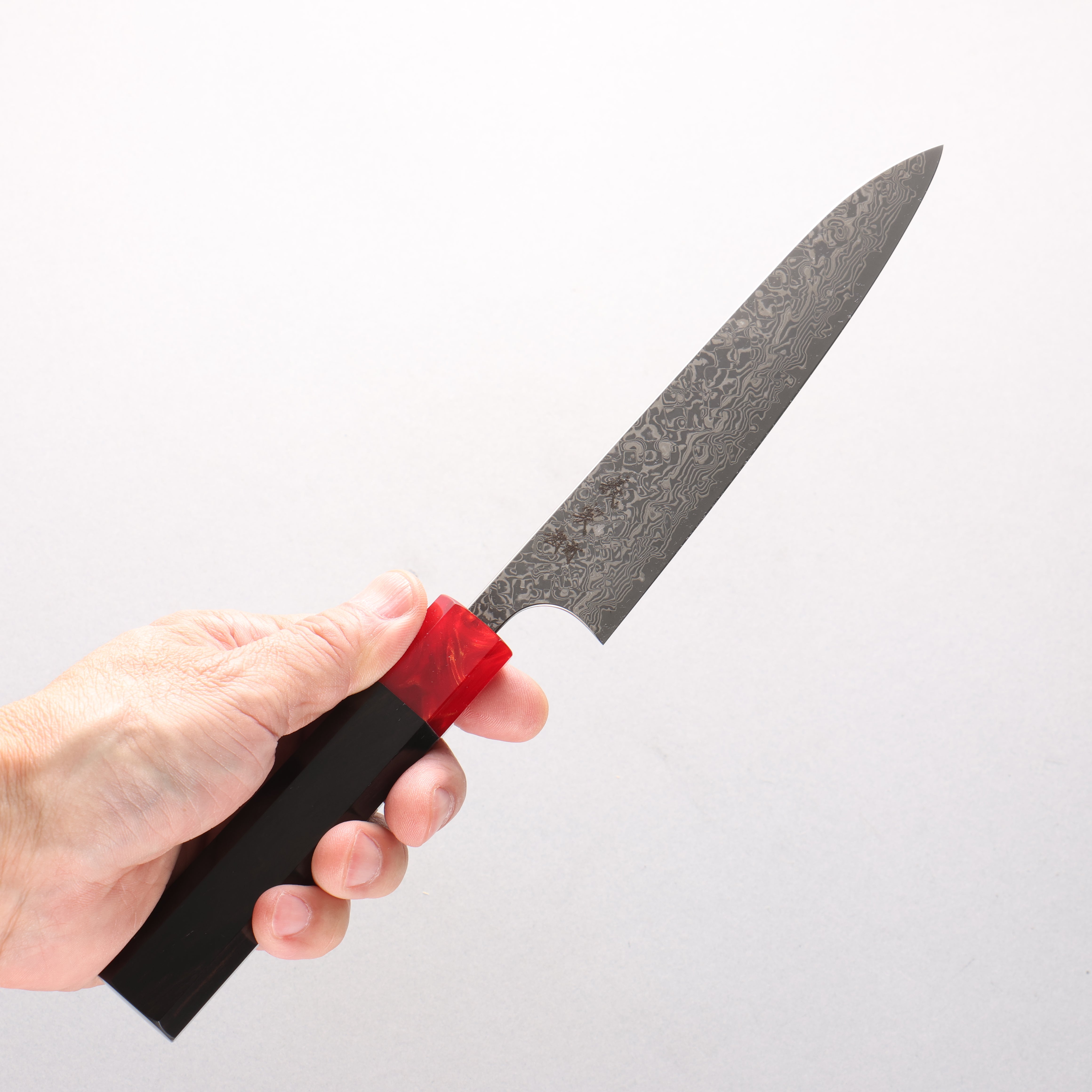Yoshimi Kato VG10 Black Damascus Petty-Utility 150mm Ebony (ferrule: Red Resin) Handle - Seisuke Knife