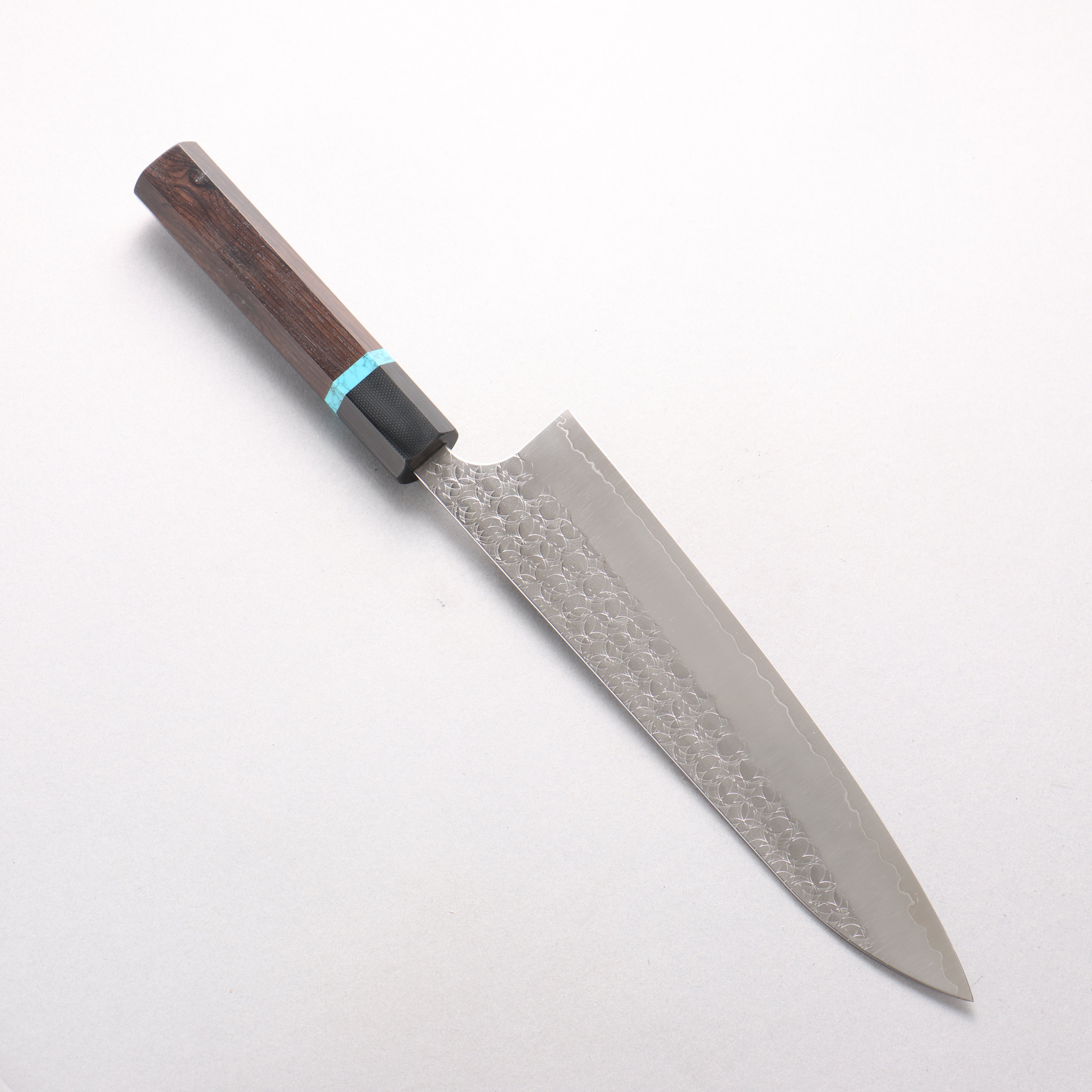 Yoshimi Kato Minamo SG2 Hammered Gyuto 210mm African Rosewood with Blue Turquoise Ring (ferrule: G10) Handle - Seisuke Knife
