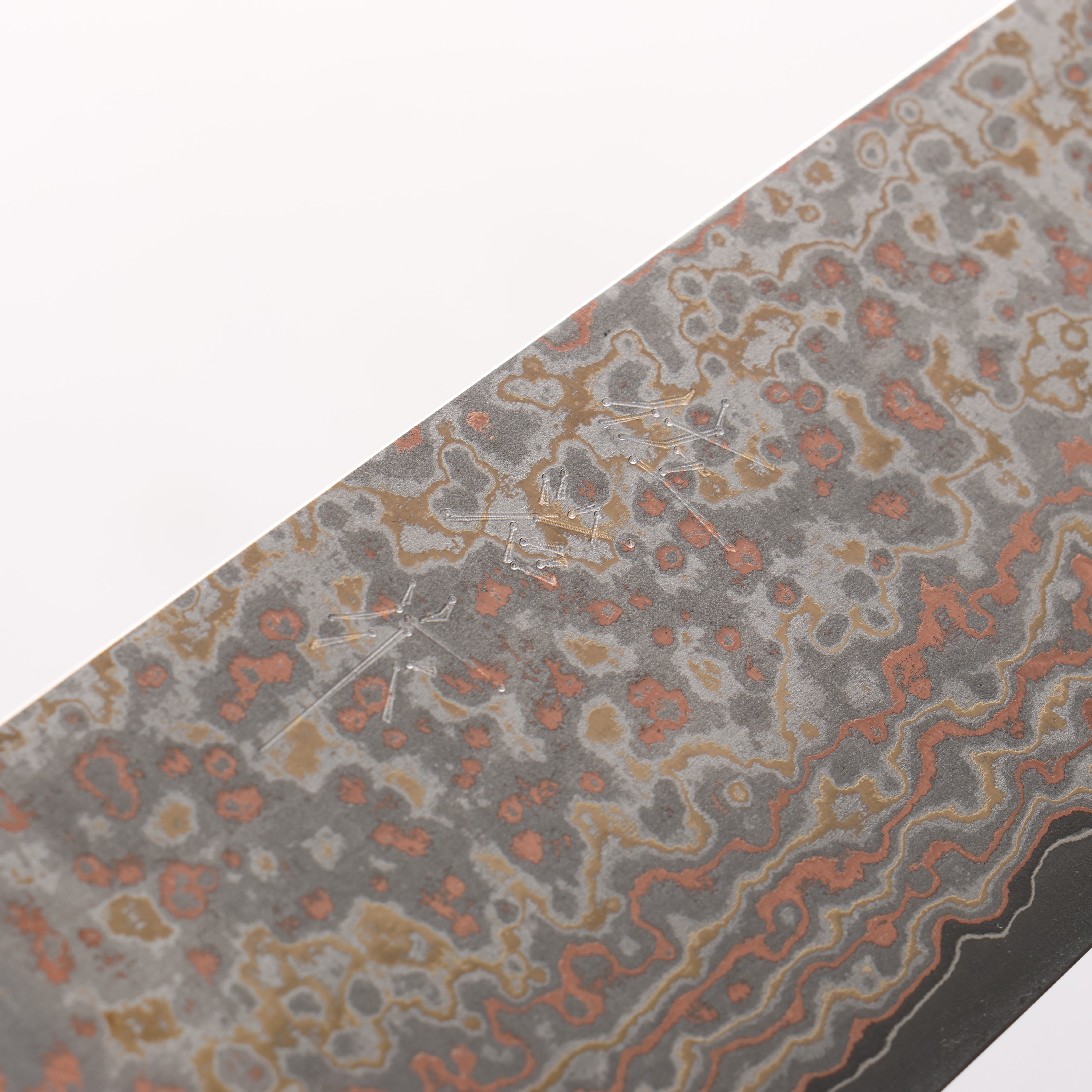 Takeshi Saji VG10w Colored Damascus Nashiji Bunka 180mm Pine Cone and Blue Acrylic Handle - Seisuke Knife