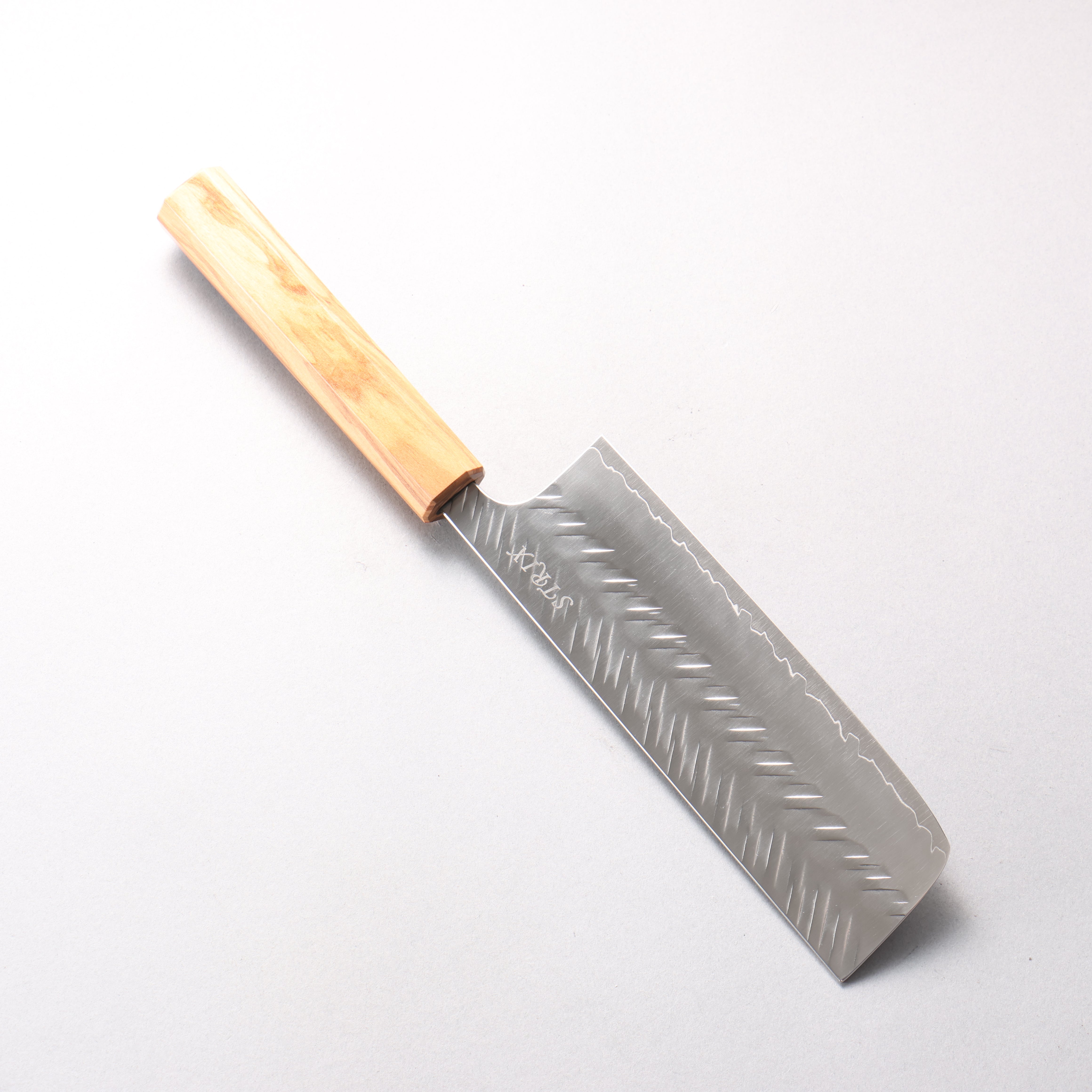 Yoshimi Kato SPG STRIX Hammered (V) Nakiri 165mm Olive Tree and Blue Resin Handle