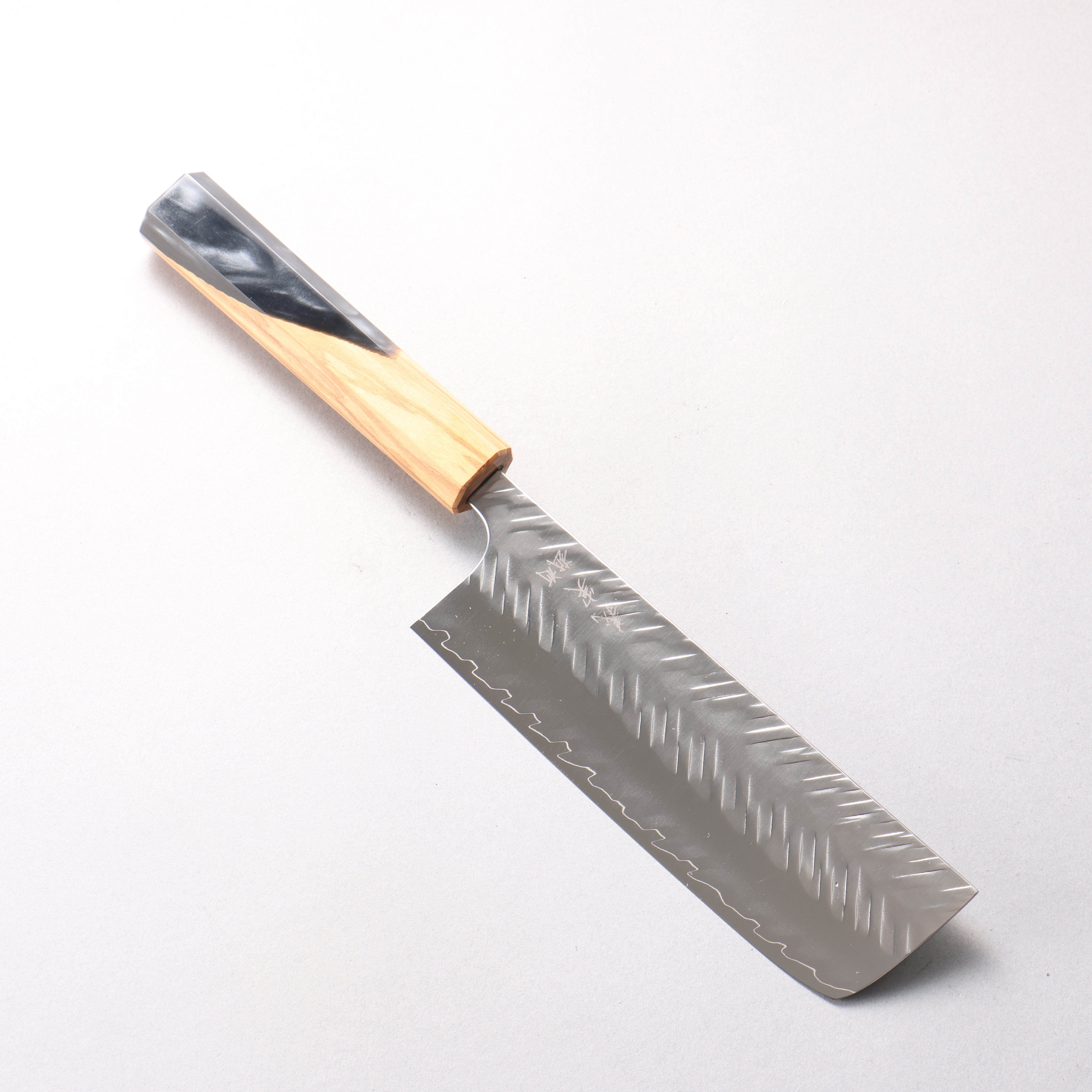 Yoshimi Kato SPG STRIX Hammered (V) Nakiri 165mm Olive Tree and Black/White Marble Resin Handle