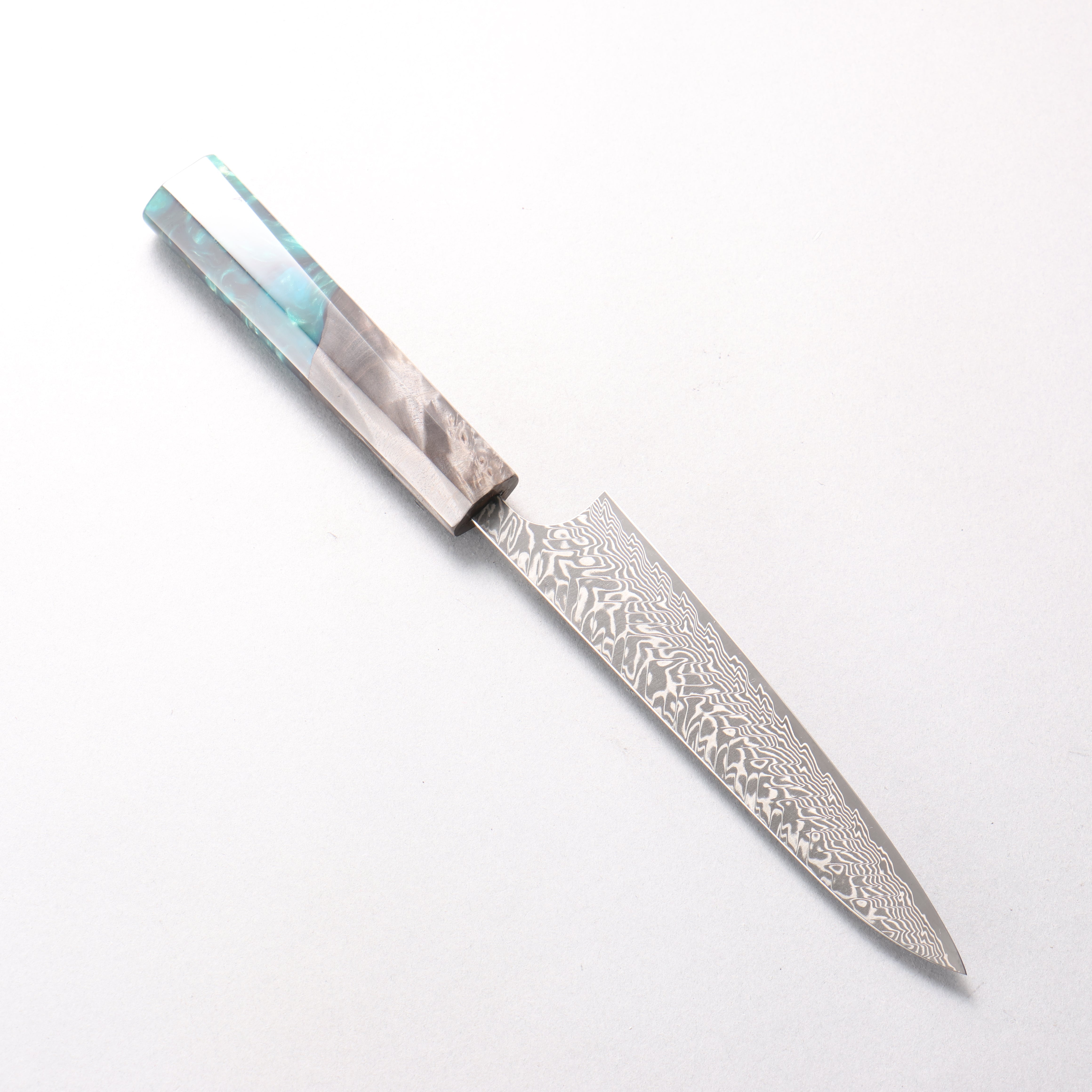 Yoshimi Kato SG2 Black Damascus Petty-Utility 150mm Stabilized Birch with Emerald Green Resin Handle