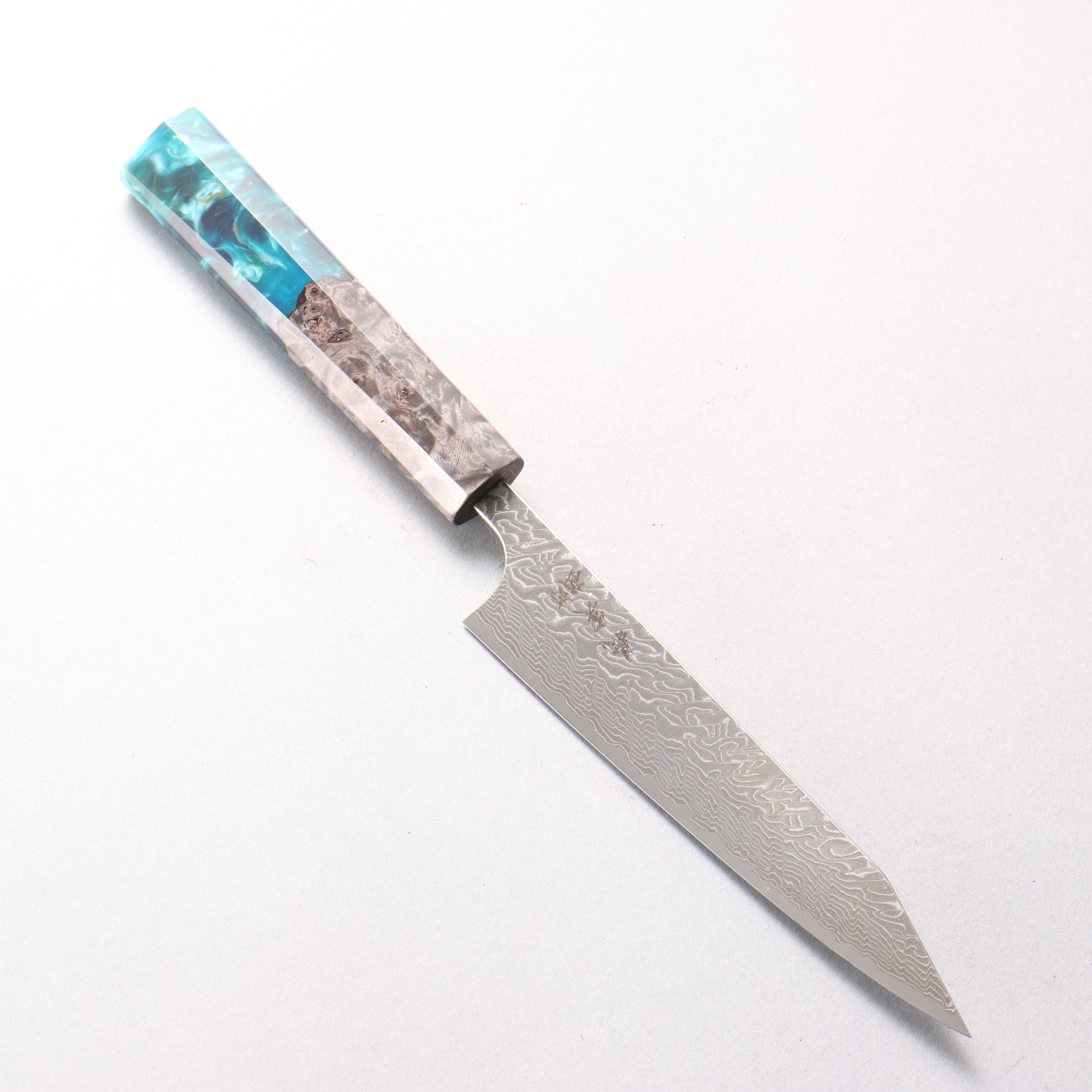 Yoshimi Kato SG2 Black Damascus Kiritsuke Petty-Utility 150mm Stabilized Birch with Emerald Green Resin Handle