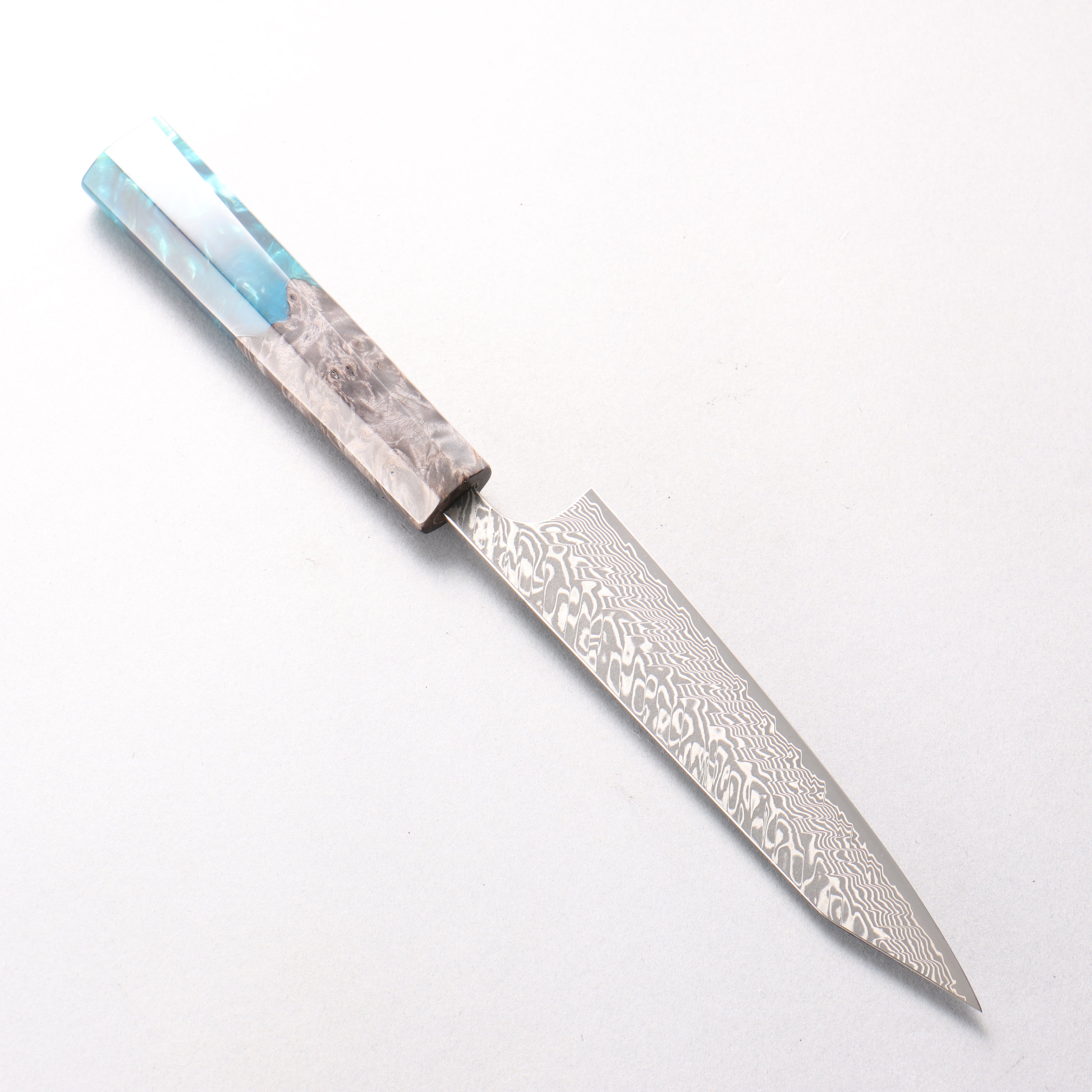 Yoshimi Kato SG2 Black Damascus Kiritsuke Petty-Utility 150mm Stabilized Birch with Emerald Green Resin Handle