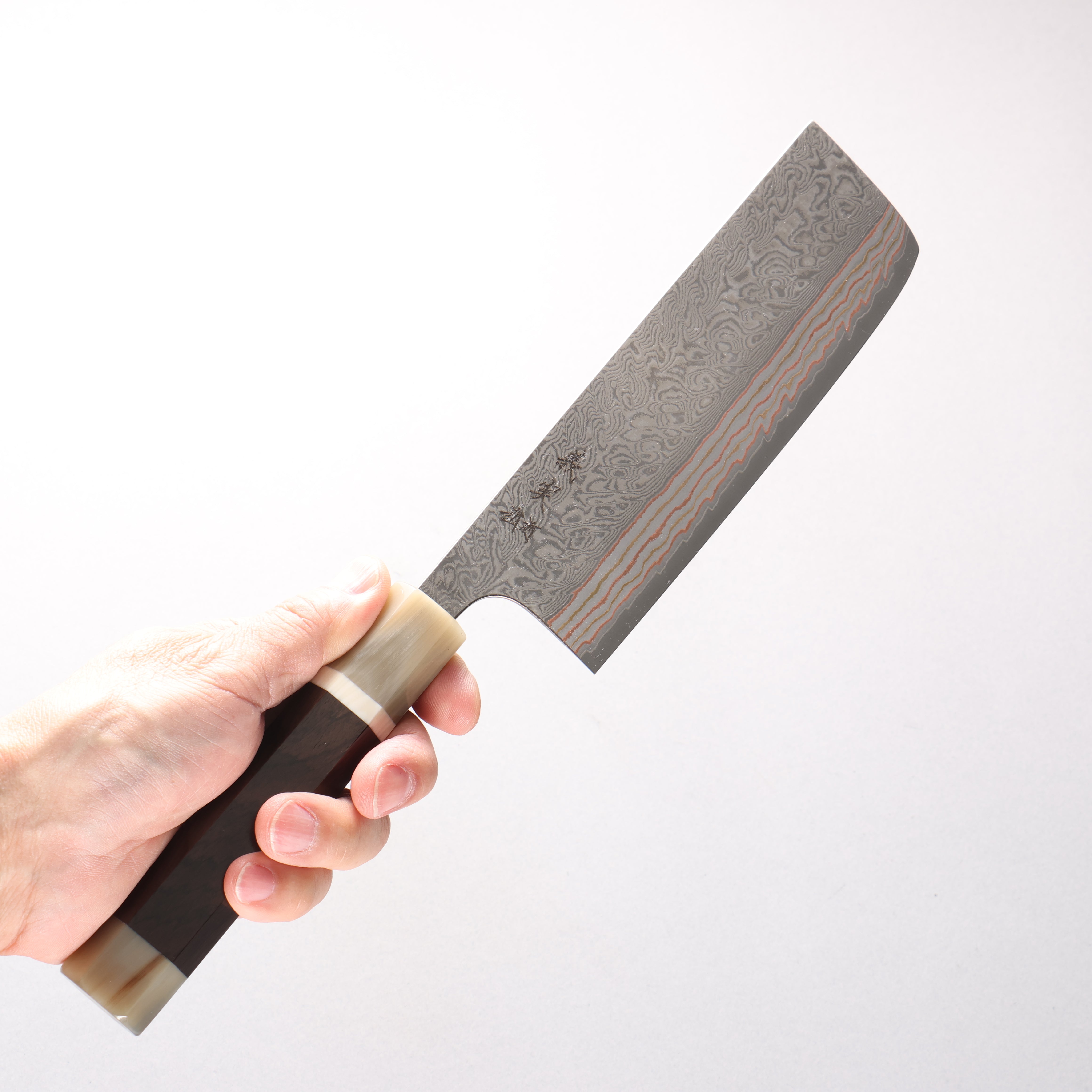 Yoshimi Kato VG10w Colored Damascus Nakiri 165mm African Rosewood (with Double White Buffalo Horn) Handle