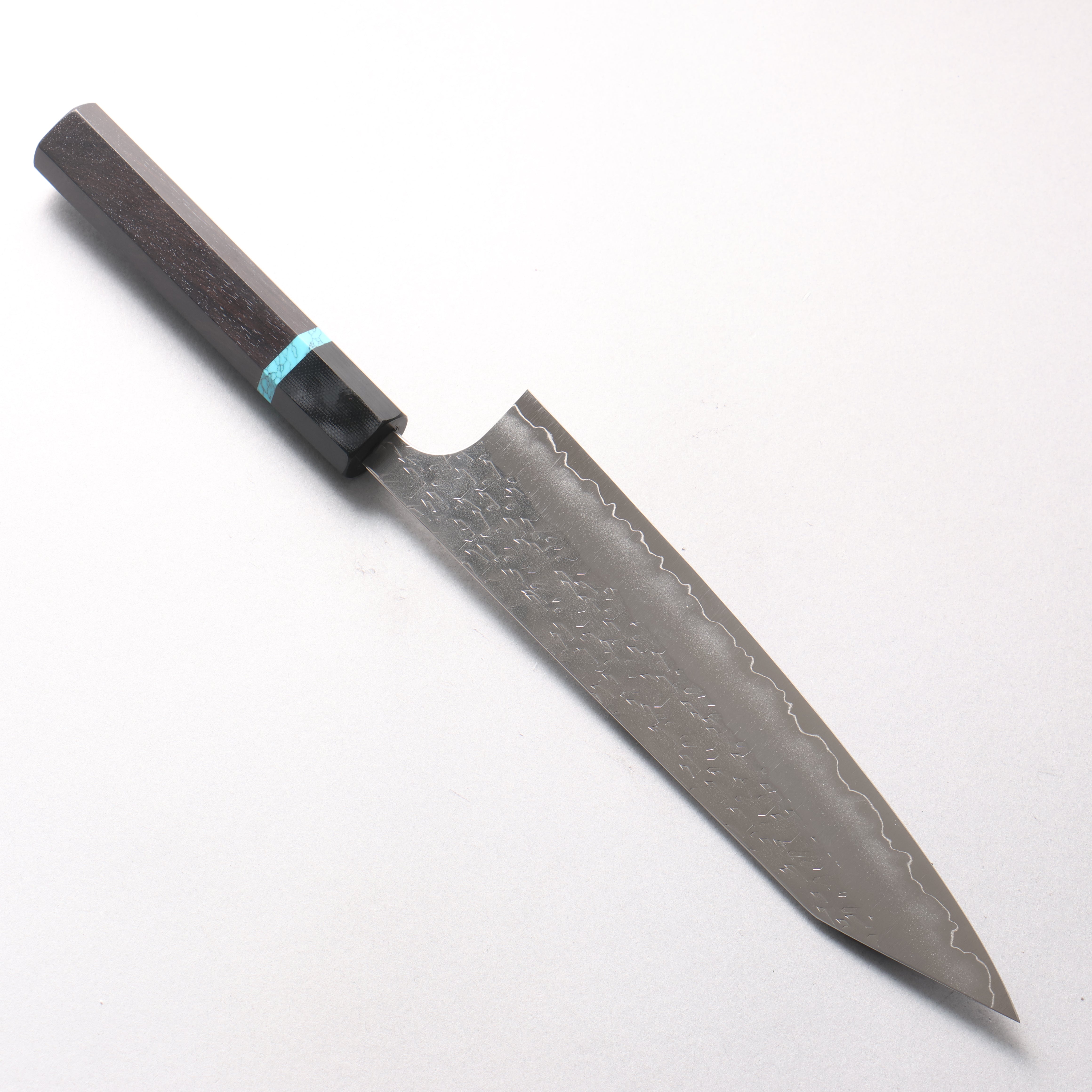Yoshimi Kato Hyo SG2 Hammered Kiritsuke Gyuto 210mm African Rosewood with Blue Turquoise Ring (ferrule: G10) Handle