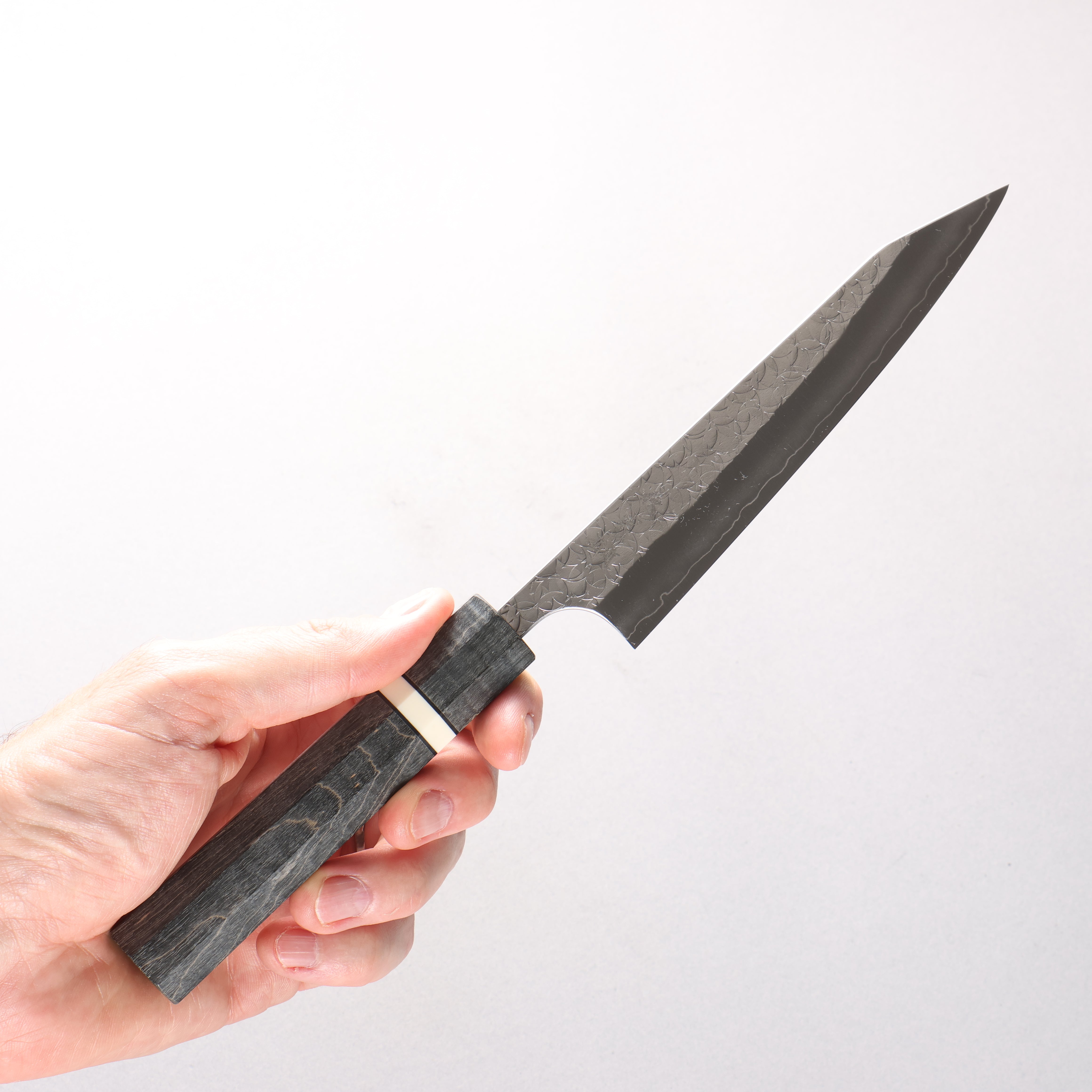 Yoshimi Kato Minamo SG2 Hammered Kiritsuke Petty-Utility 150mm Gray Stabilized Wood (White Ring) Handle