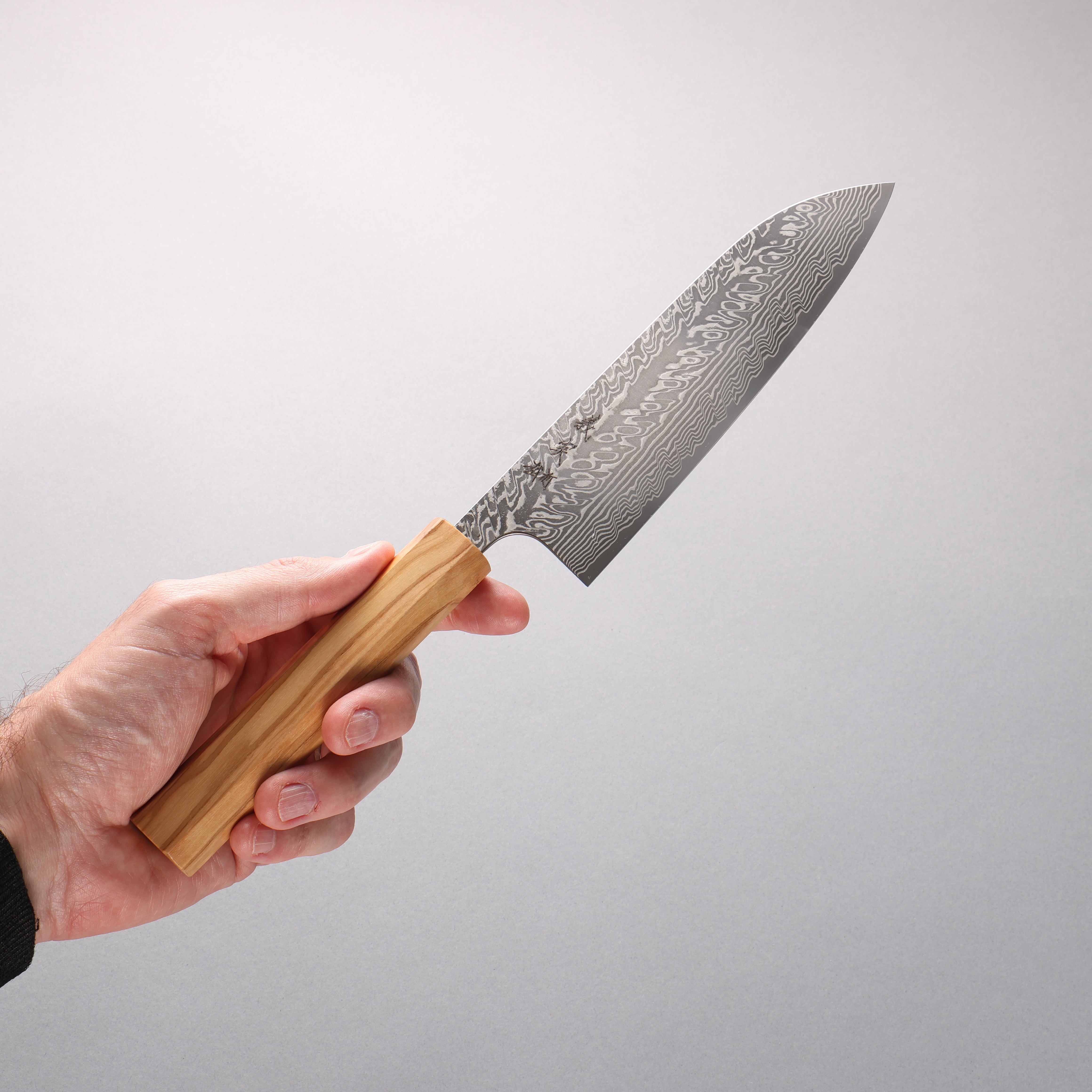 Yoshimi Kato SG2 Black Damascus Santoku 170mm Olive tree Handle