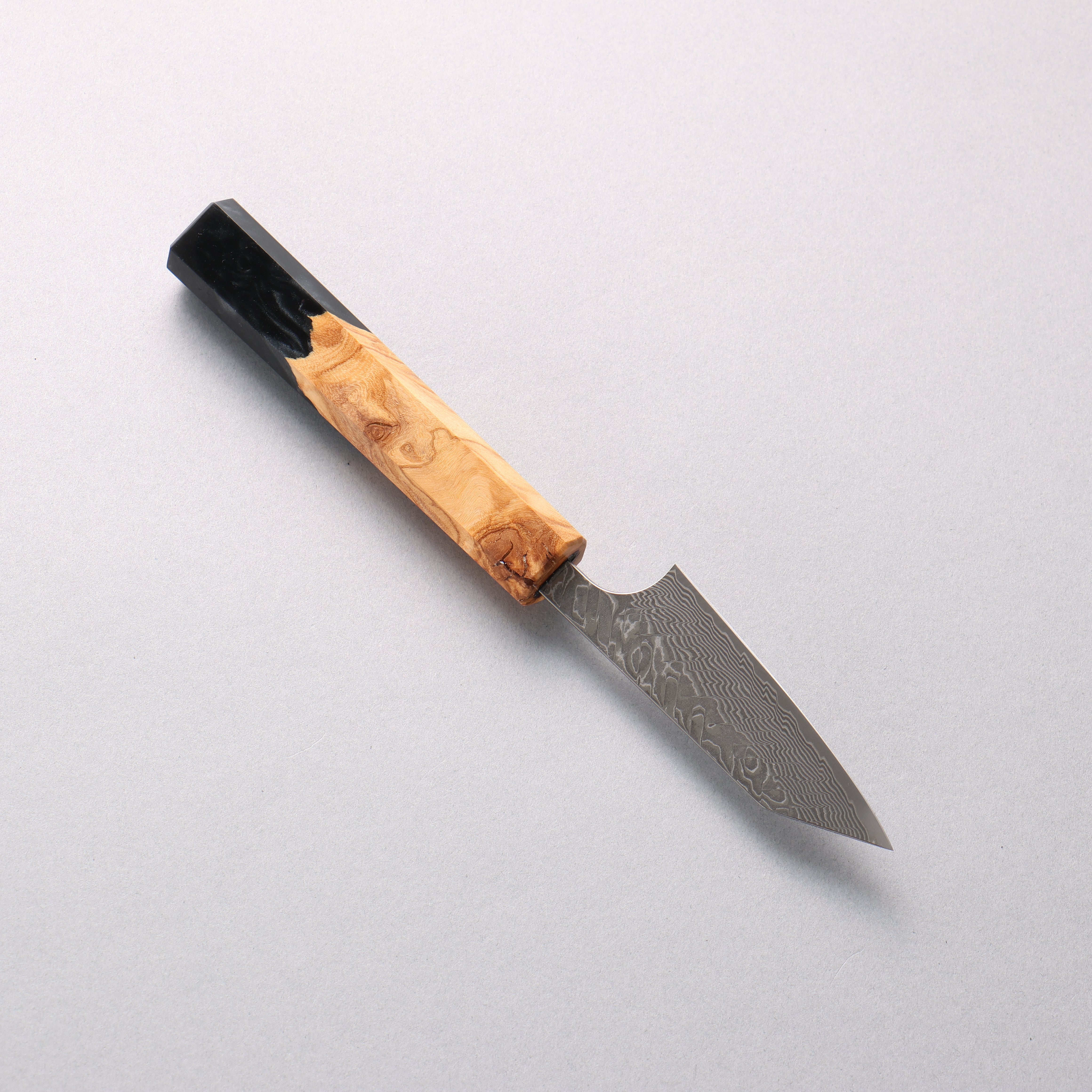 Yoshimi Kato SG2 Black Damascus Kiritsuke Petty-Utility 80mm Olive Tree and Black/White Marble Resin Handle