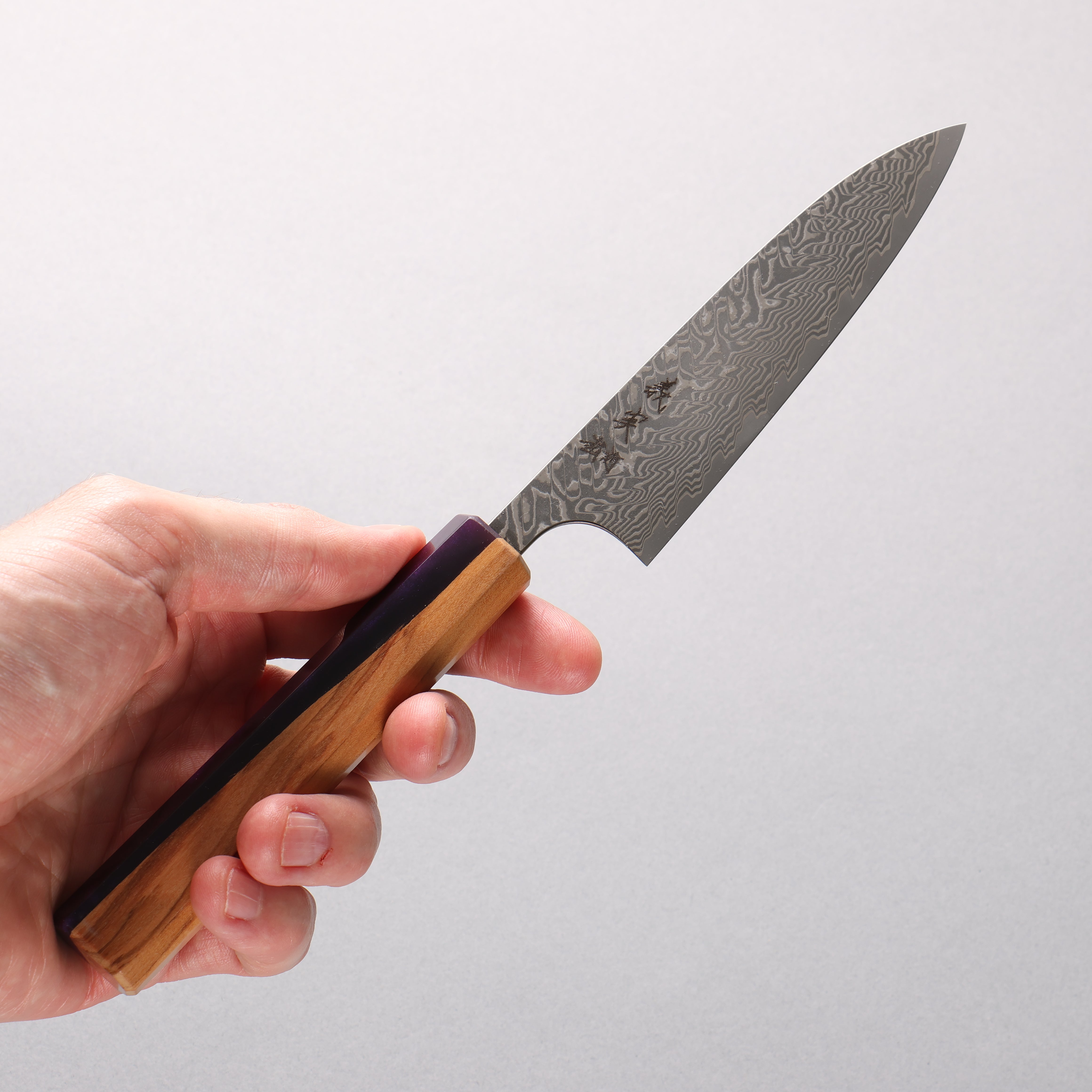 Yoshimi Kato SG2 Black Damascus Petty-Utility 120mm Olive Tree and Purple Resin Handle