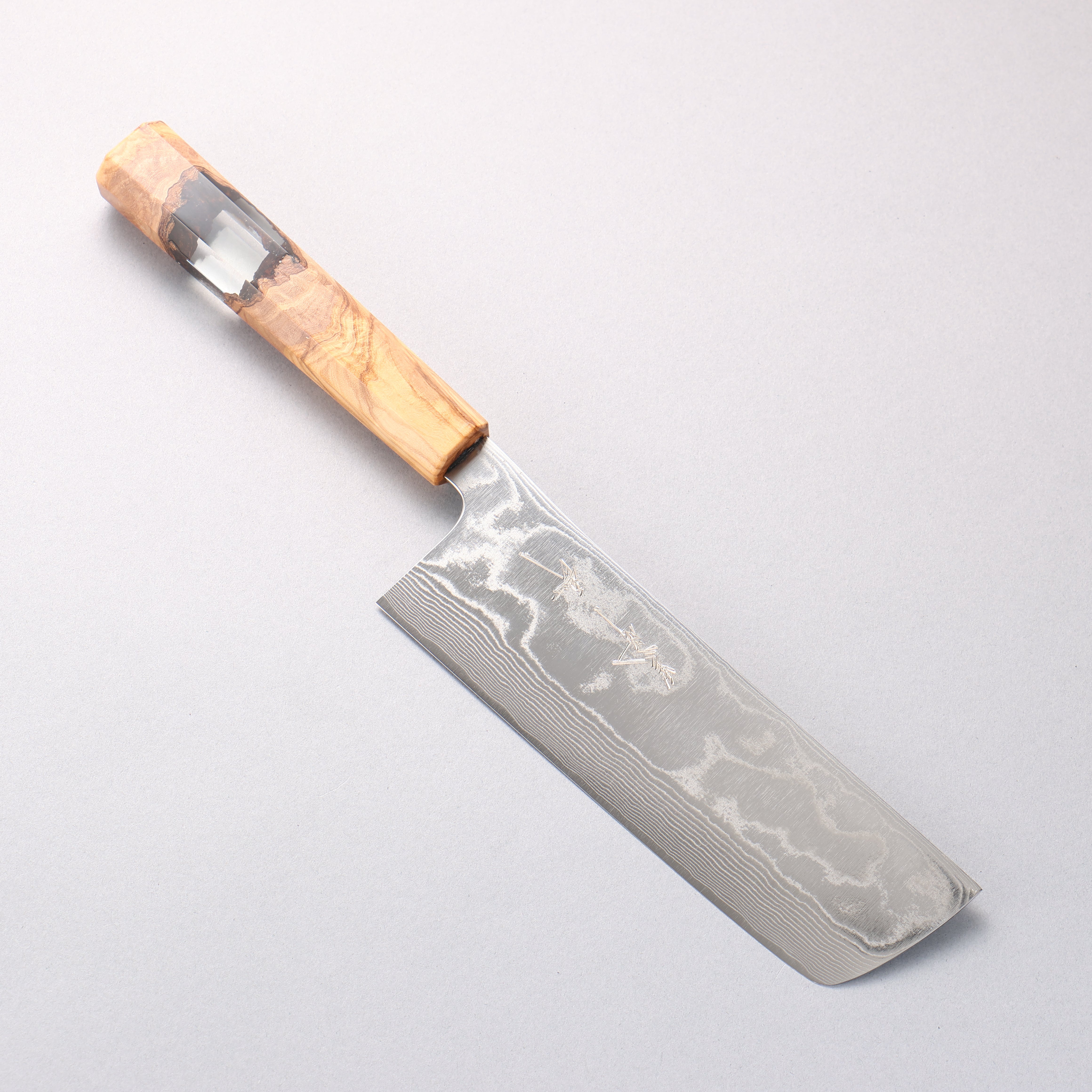 Yu Kurosaki Suiun SG2 Damascus Nakiri 165mm Olive Tree and Clear Resin Handle