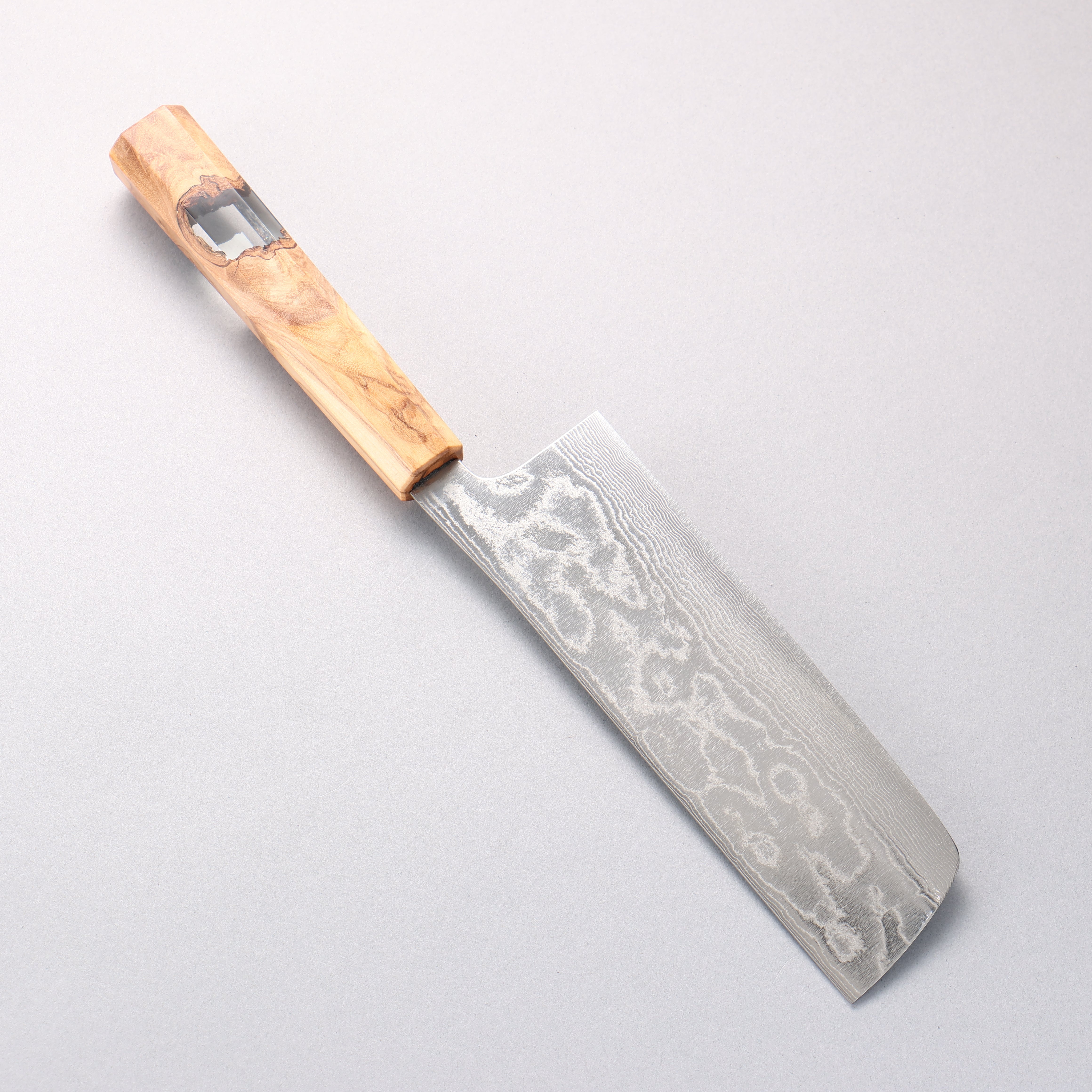 Yu Kurosaki Suiun SG2 Damascus Nakiri 165mm Olive Tree and Clear Resin Handle