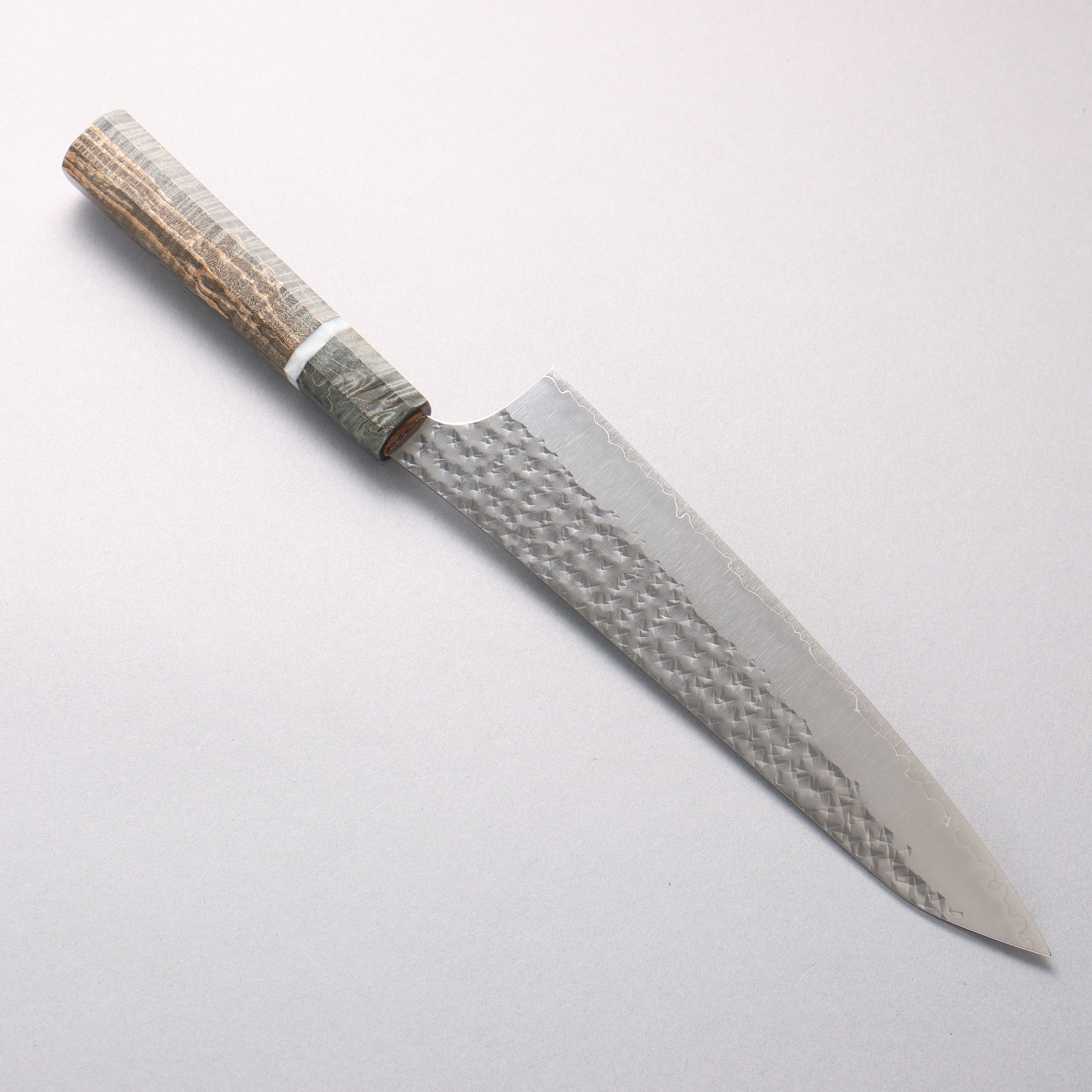 Yu Kurosaki Senko Ei SG2 Hammered Gyuto 210mm Stabilized Burl & White Ring Handle - Seisuke Knife