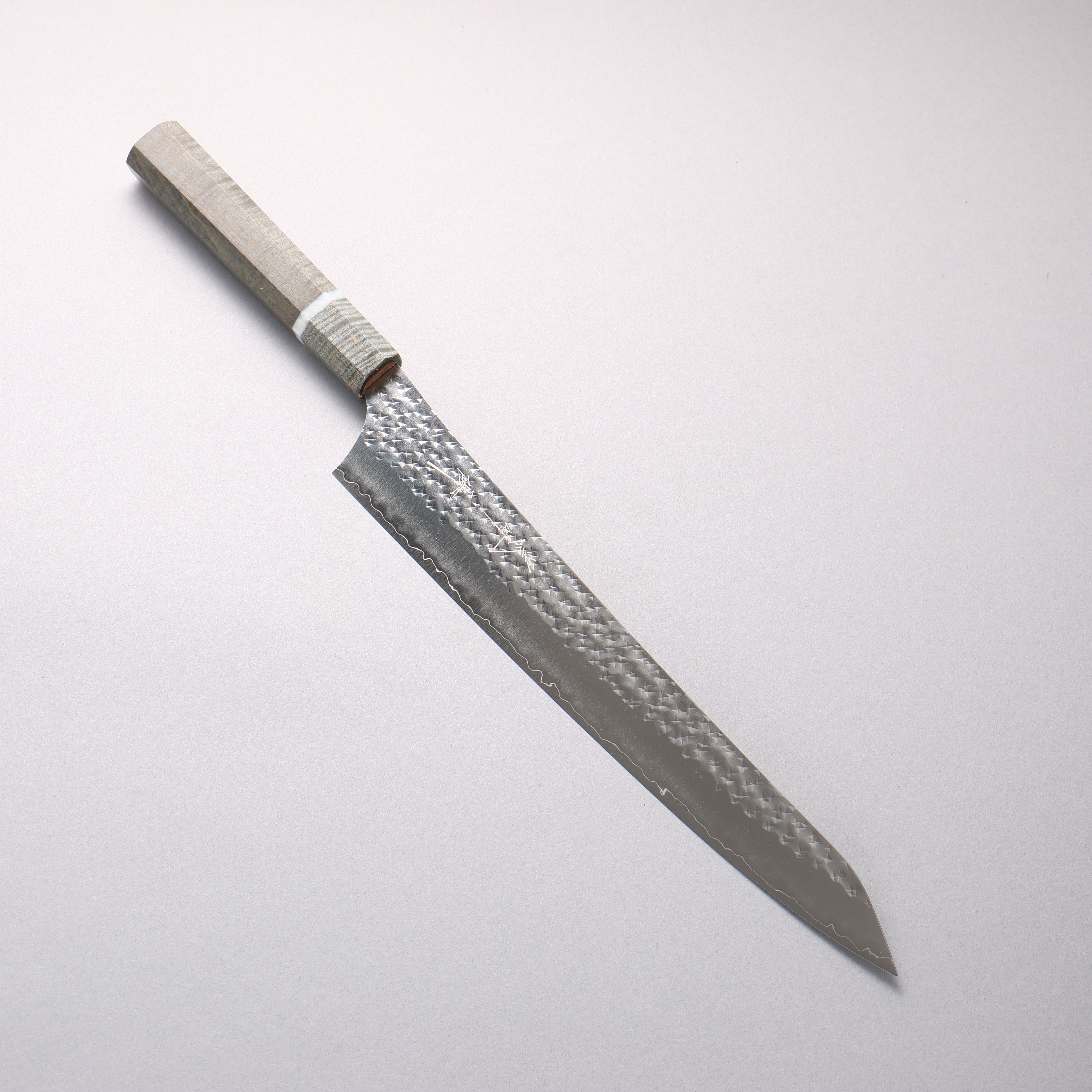 Yu Kurosaki Senko Ei SG2 Hammered Sujihiki 270mm Stabilized Burl & White Ring Handle - Seisuke Knife