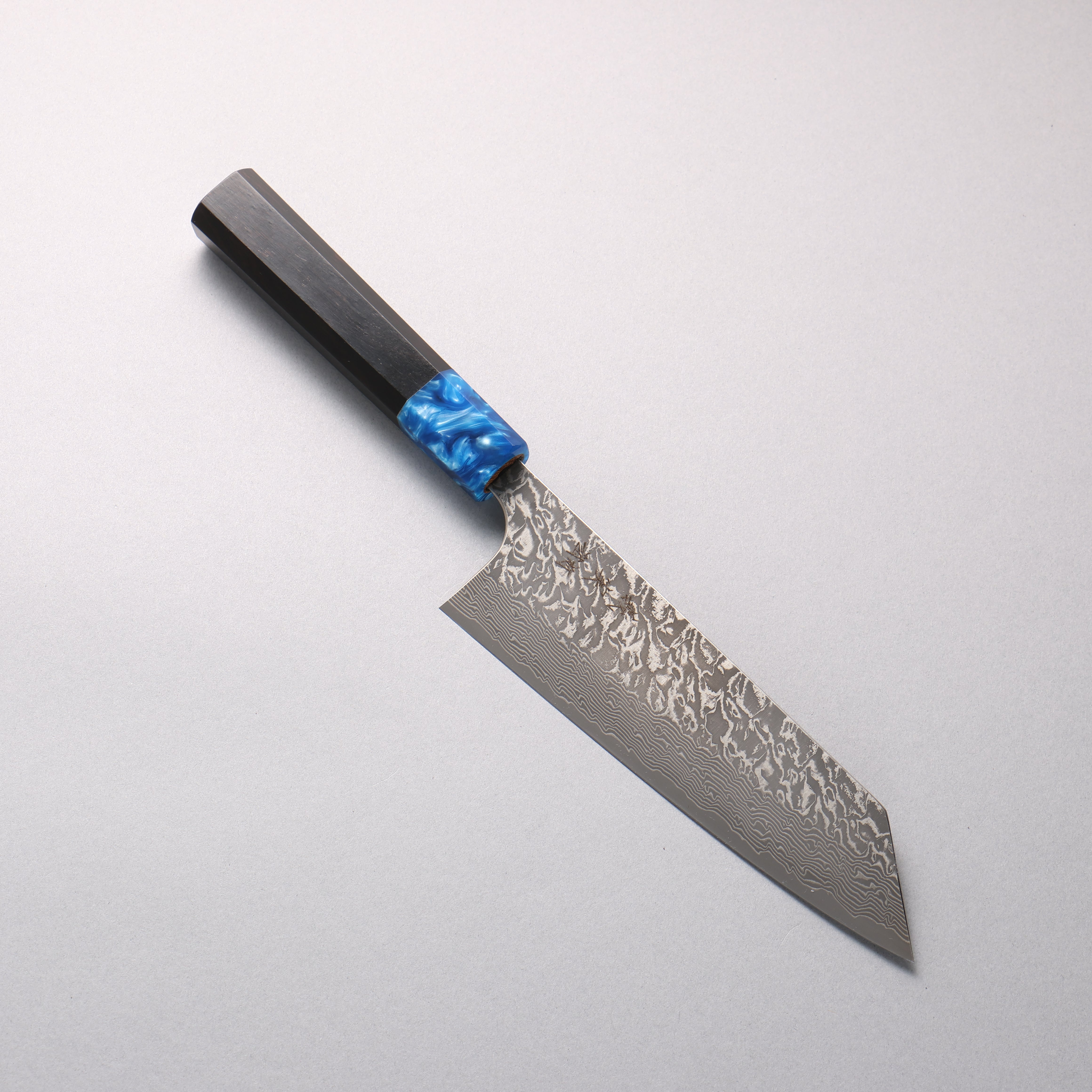 Yoshimi Kato VG10 Black Damascus Bunka 170mm Ebony (ferrule: Blue Marble Resin) Handle