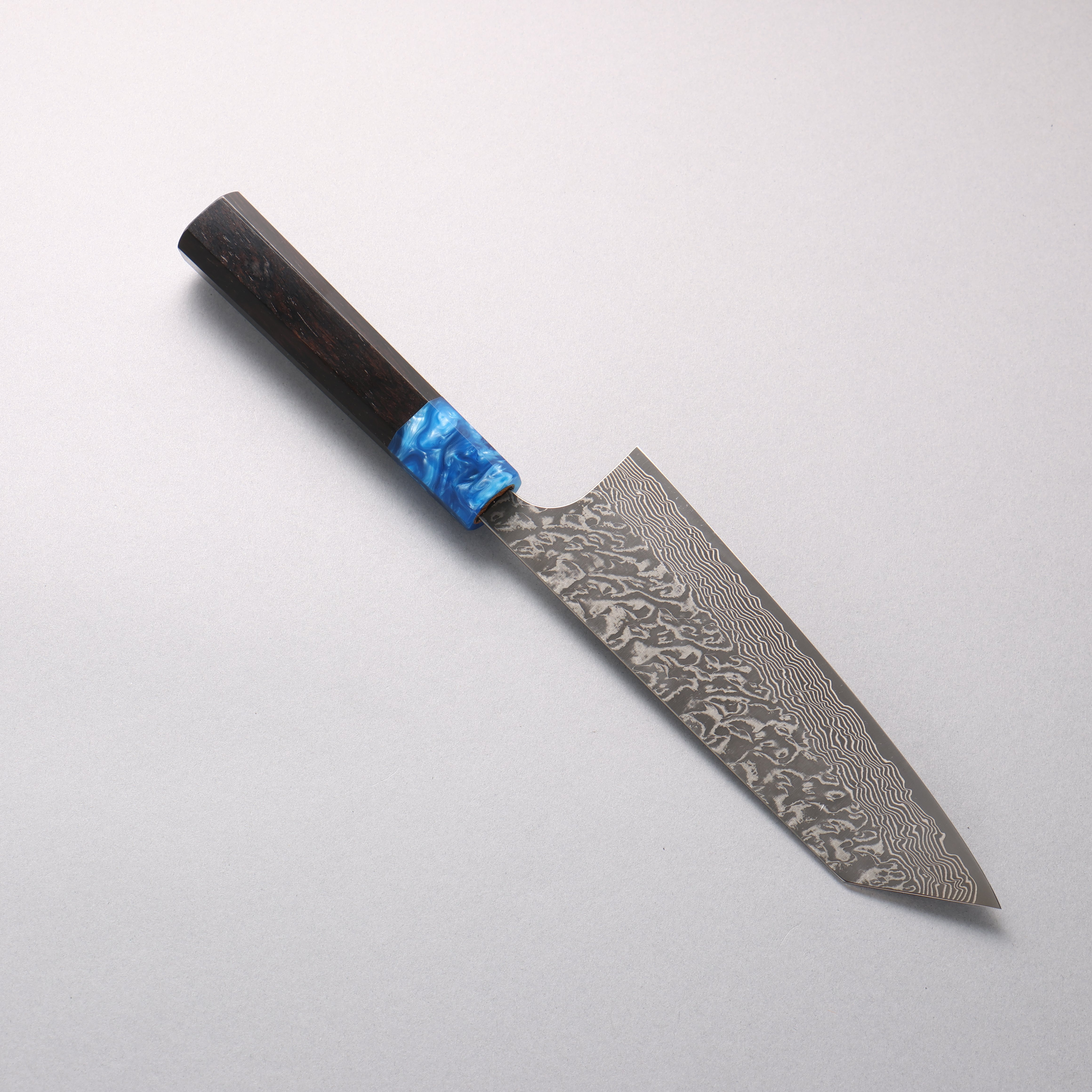 Yoshimi Kato VG10 Black Damascus Bunka 170mm Ebony (ferrule: Blue Marble Resin) Handle
