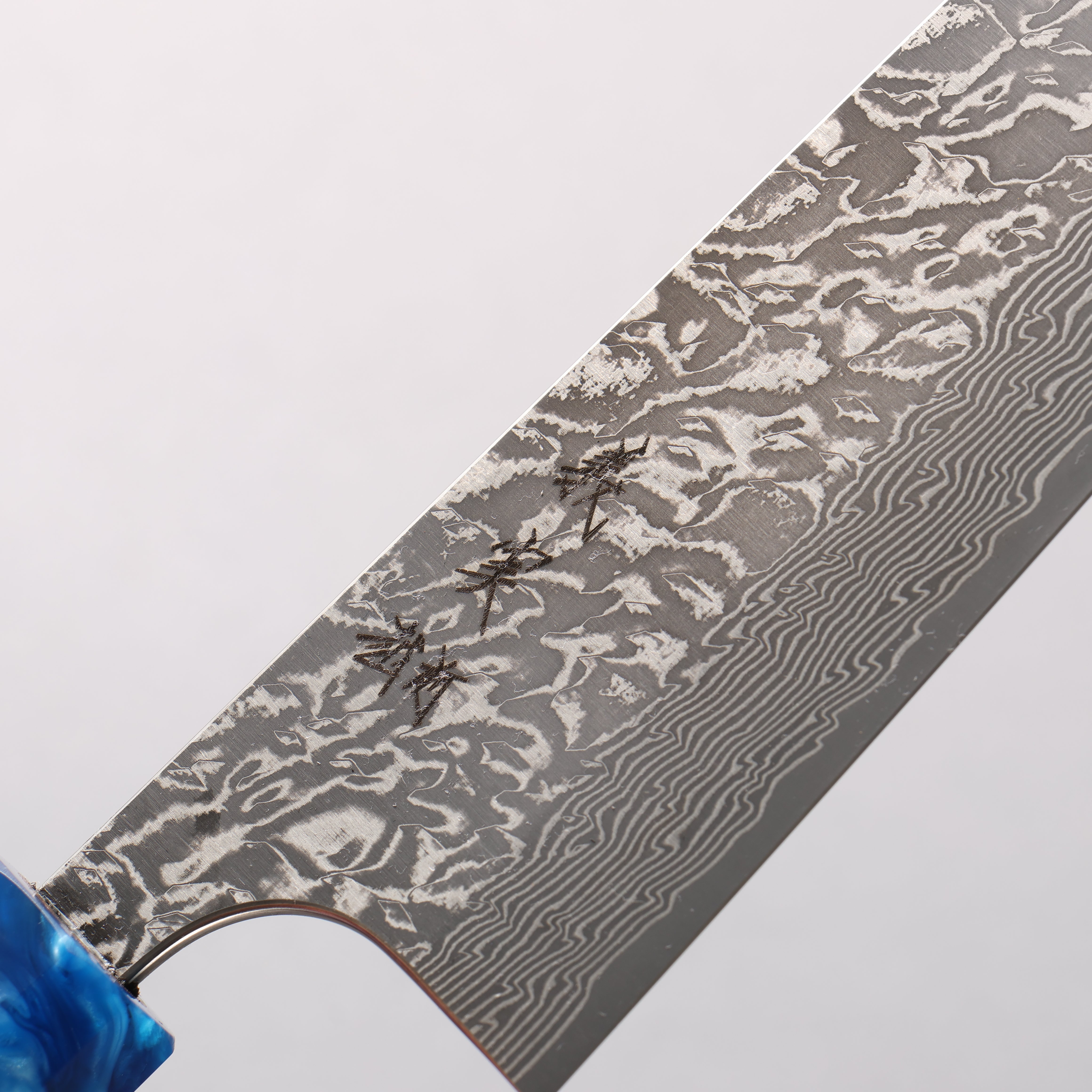 Yoshimi Kato VG10 Black Damascus Bunka 170mm Ebony (ferrule: Blue Marble Resin) Handle