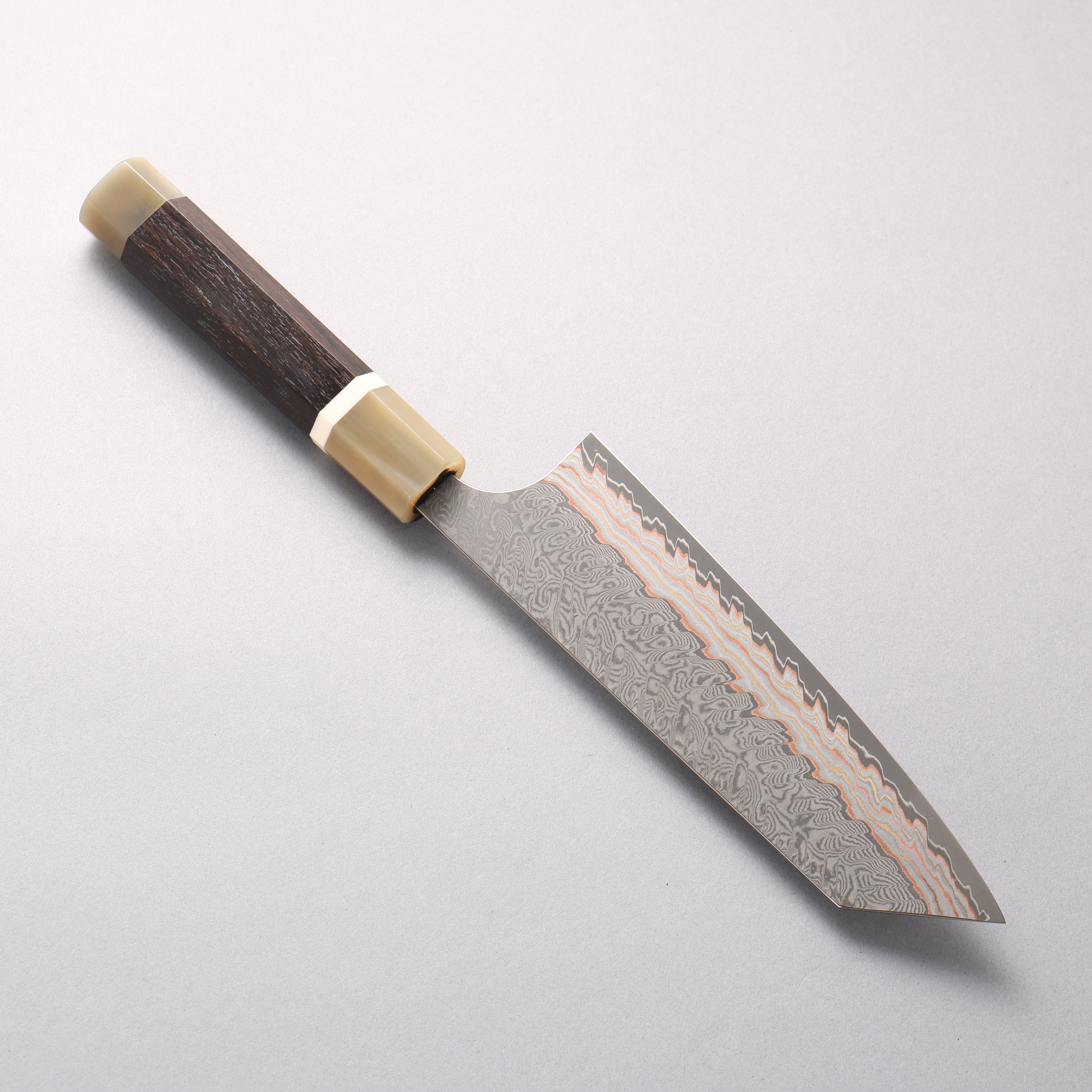 Yoshimi Kato VG10w Colored Damascus Bunka 170mm Ebony Wood (with Double White Buffalo Horn) Handle