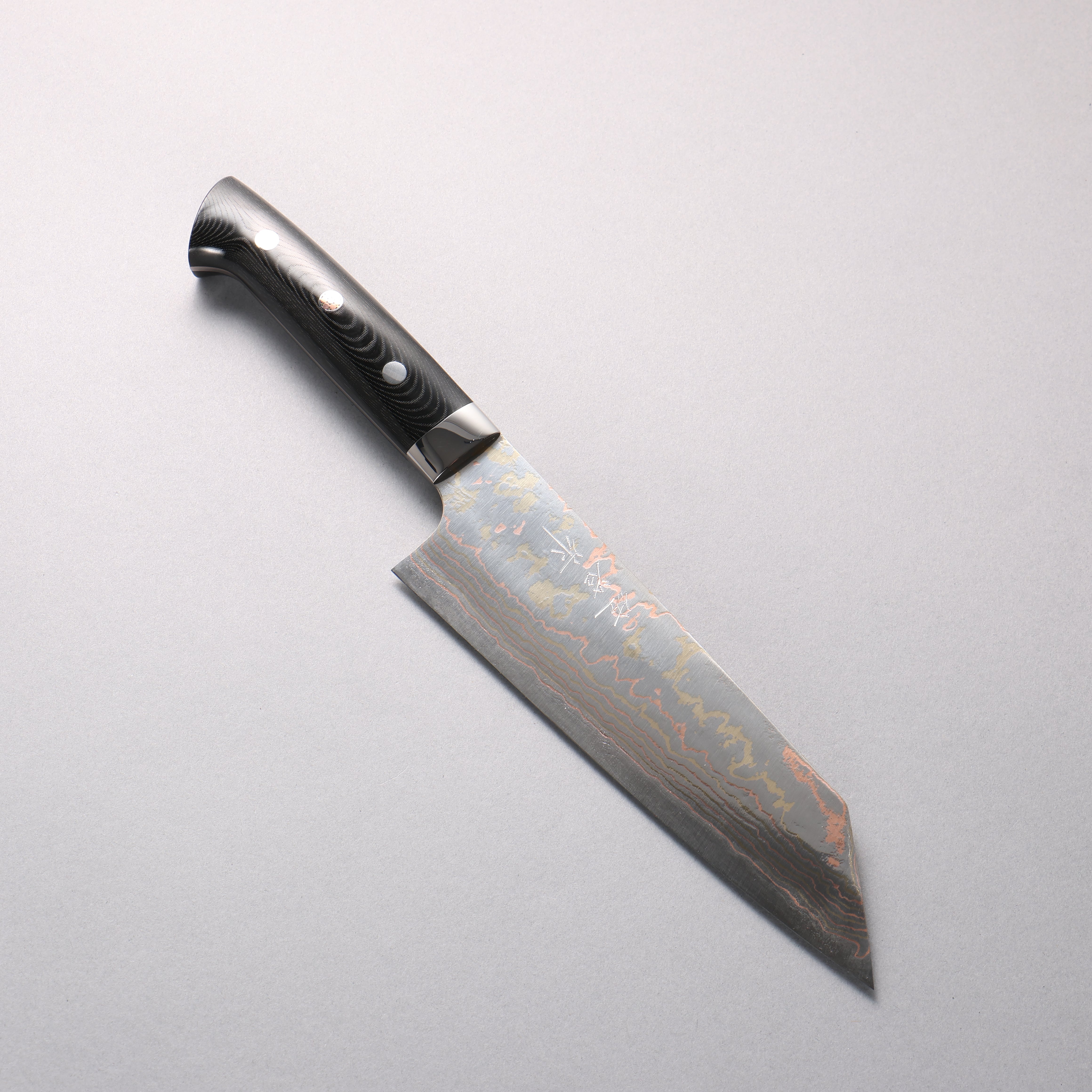 Takeshi Saji Blue Steel No.2 Colored Damascus Migaki Finished Bunka 180mm Cloud Colored Micarta Handle