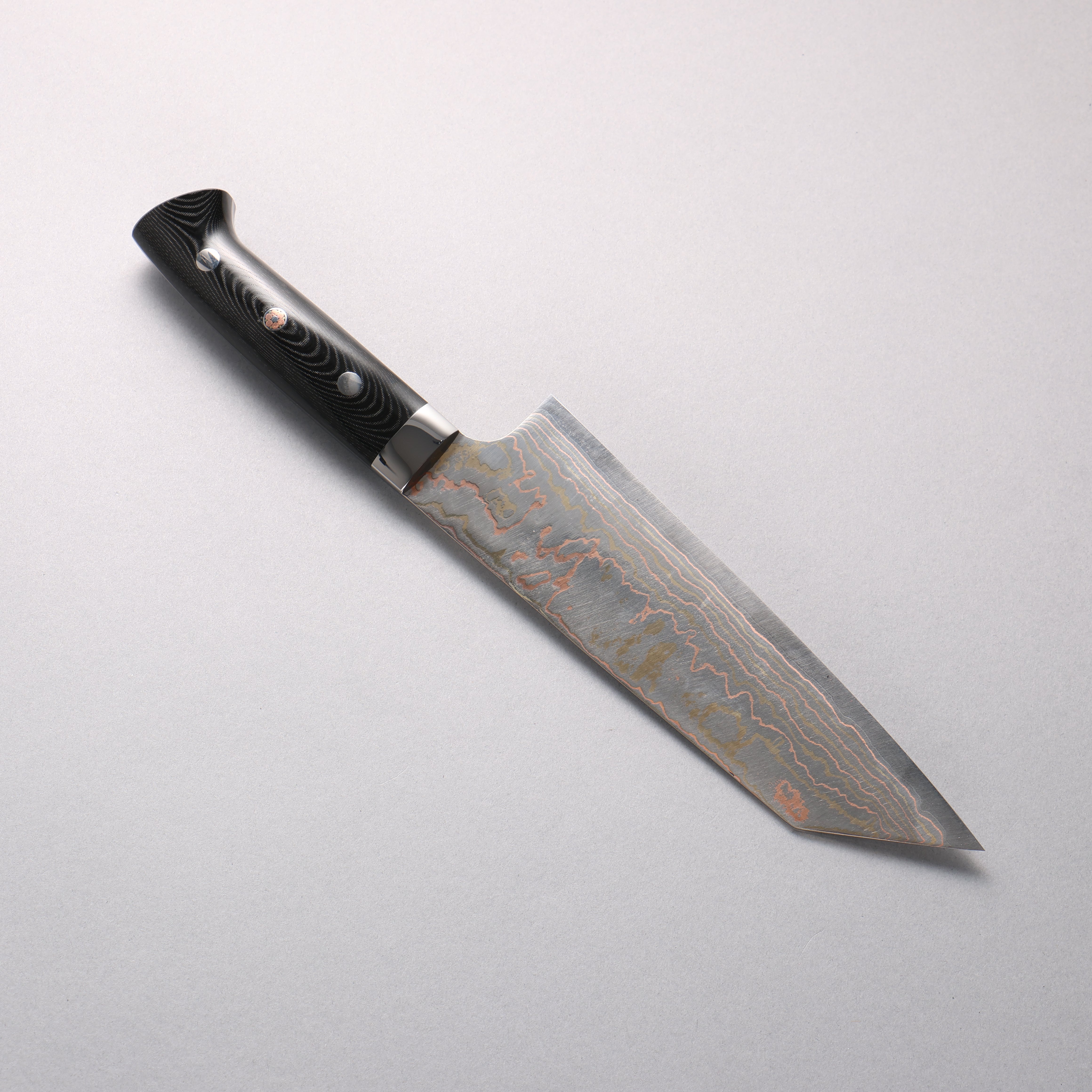 Takeshi Saji Blue Steel No.2 Colored Damascus Migaki Finished Bunka 180mm Cloud Colored Micarta Handle