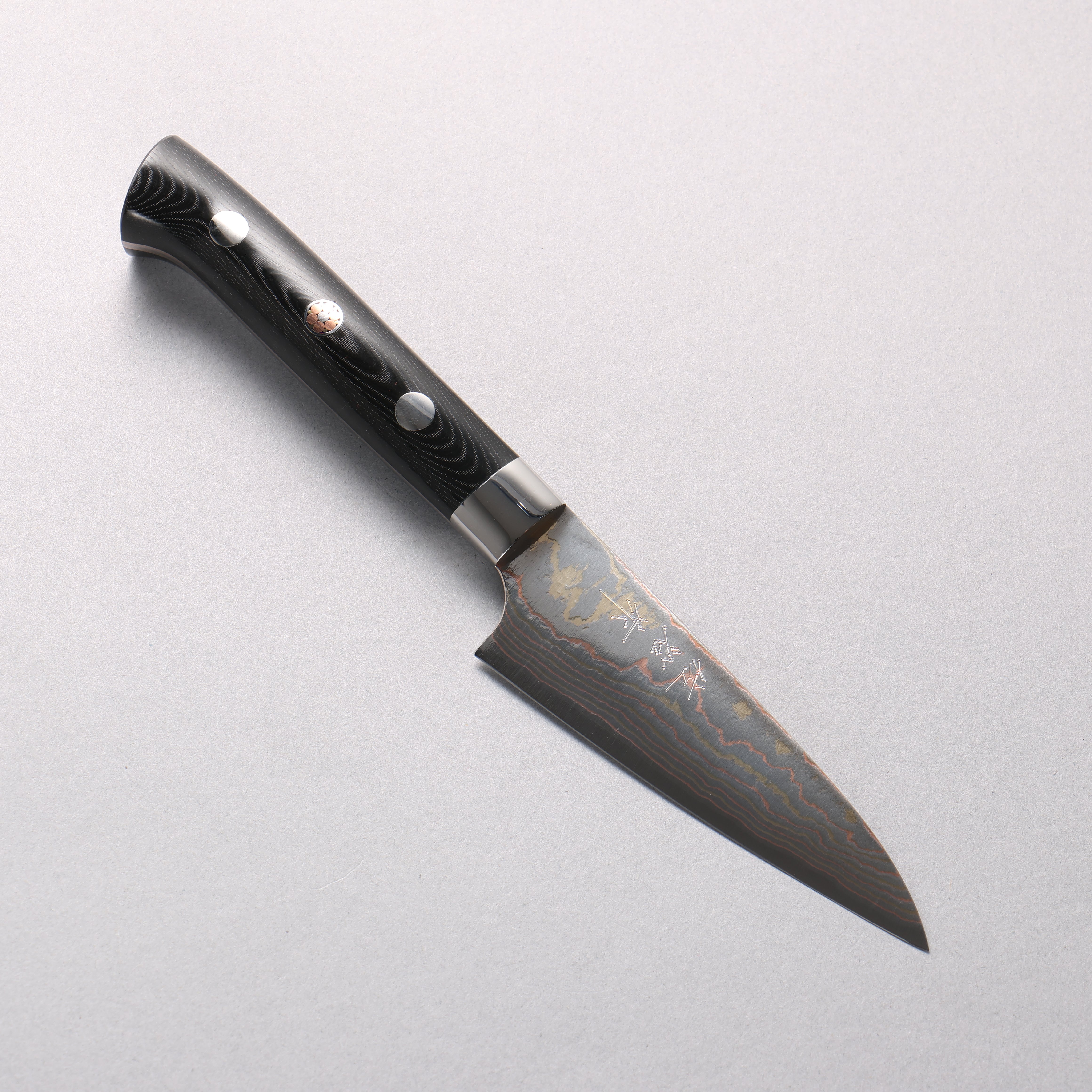 Takeshi Saji Blue Steel No.2 Colored Damascus Migaki Finished Petty-Utility 90mm Cloud Colored Micarta Handle