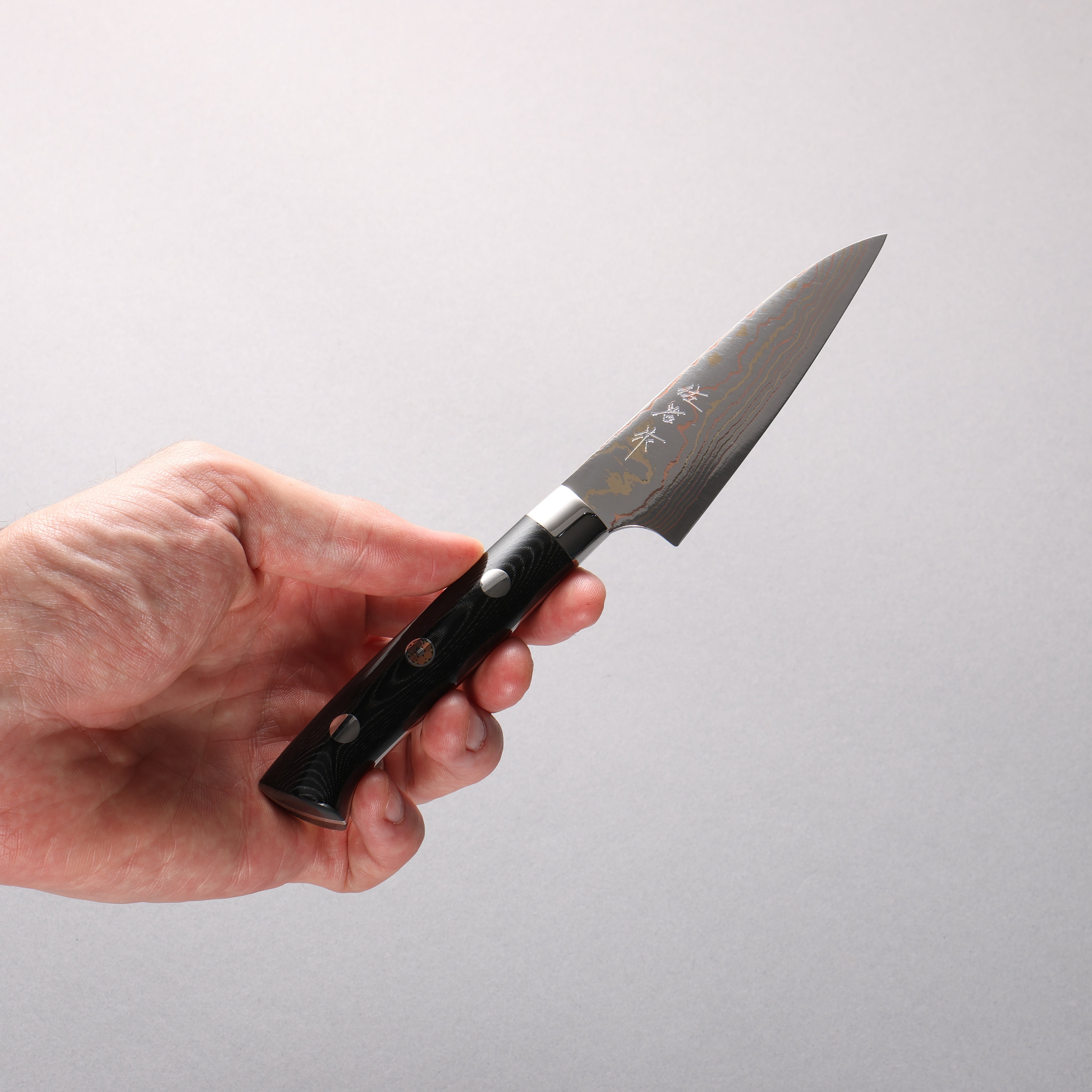 Takeshi Saji Blue Steel No.2 Colored Damascus Migaki Finished Petty-Utility 90mm Cloud Colored Micarta Handle