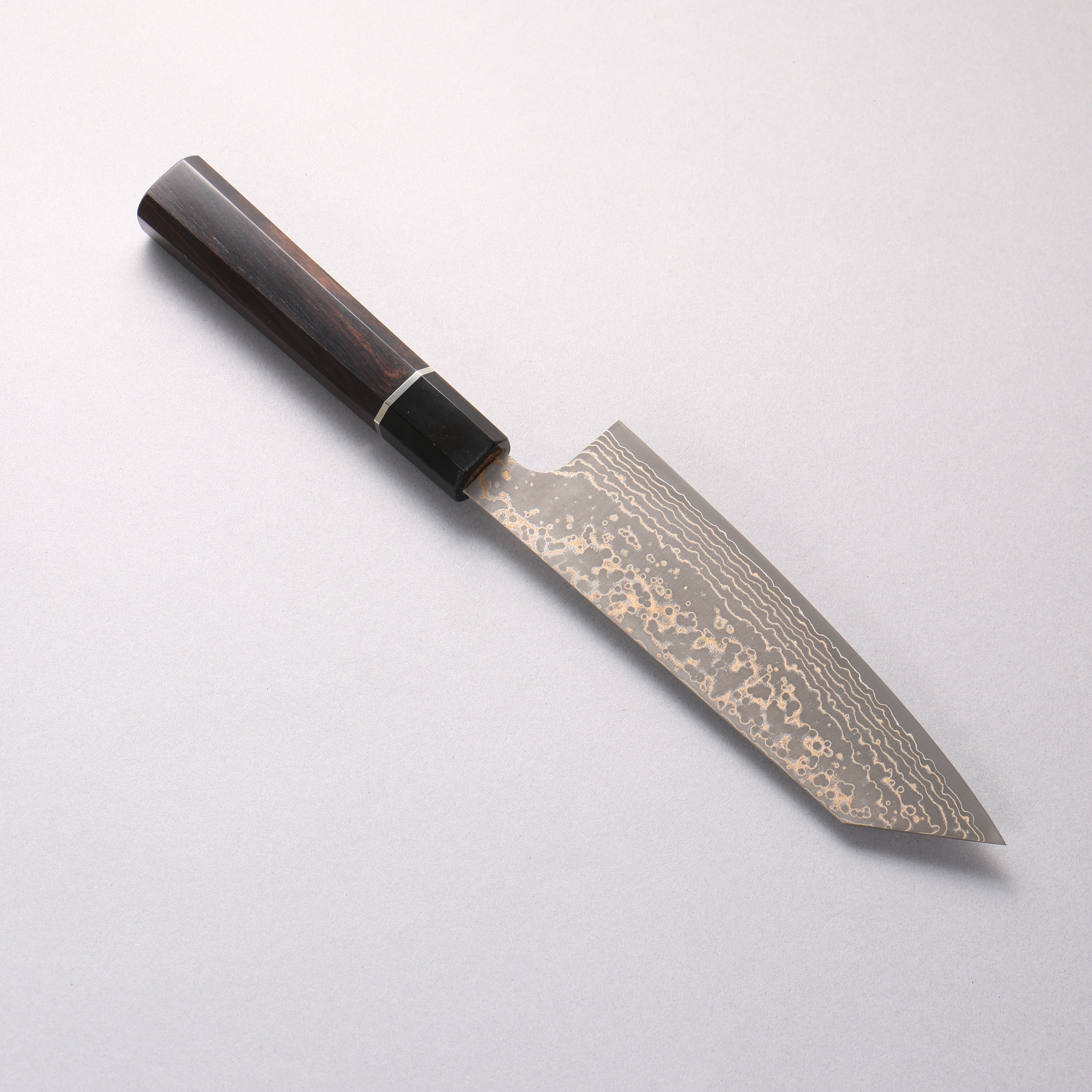 Takeshi Saji VG10w Colored Damascus Nashiji Bunka 180mm Ebony Wood (ferrule: Black Water Buffalo Horn And Silver Ring) Handle