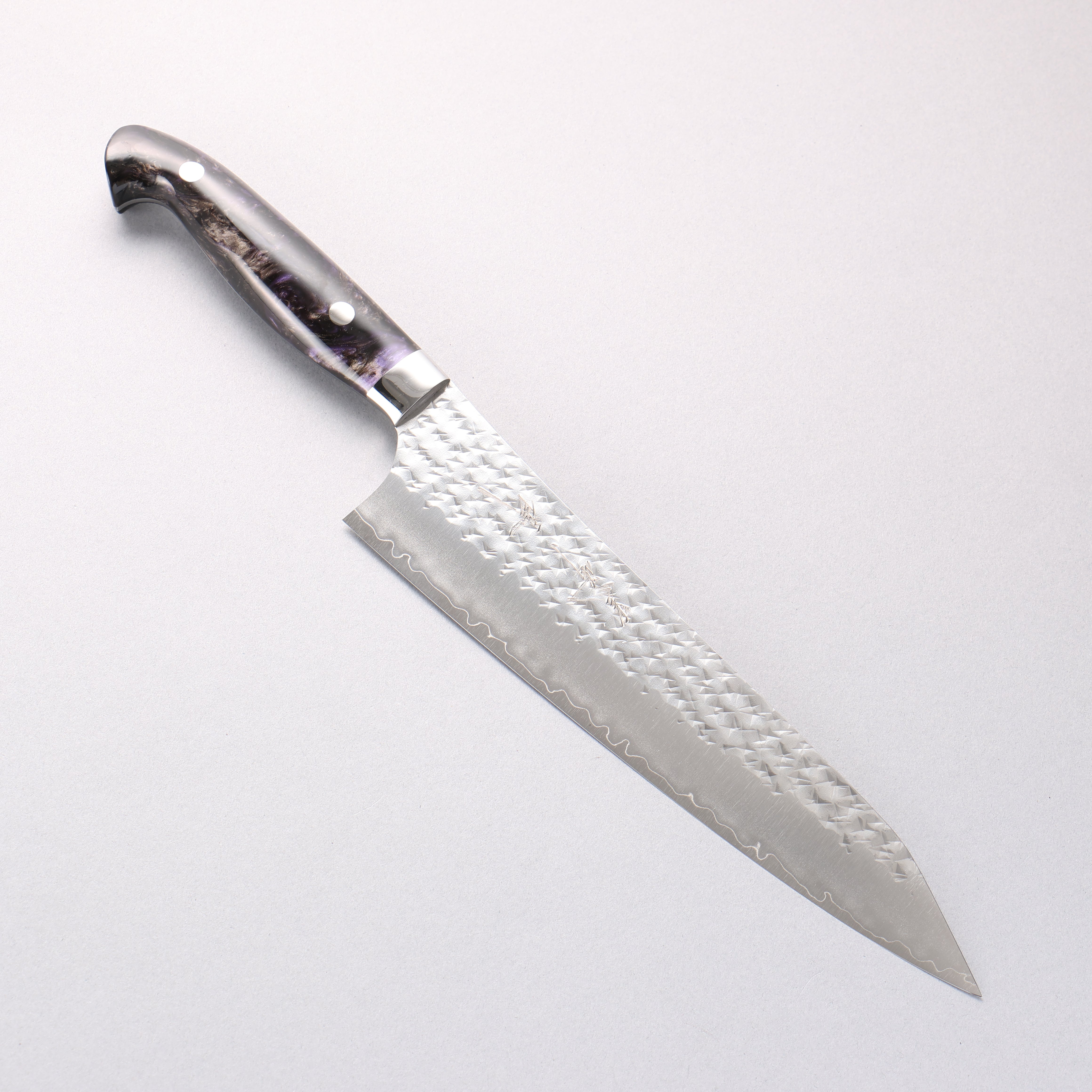 Yu Kurosaki Senko Ei SG2 Hammered Gyuto 210mm Black Purple Acrylic Handle - Japanny - Best Japanese Knife