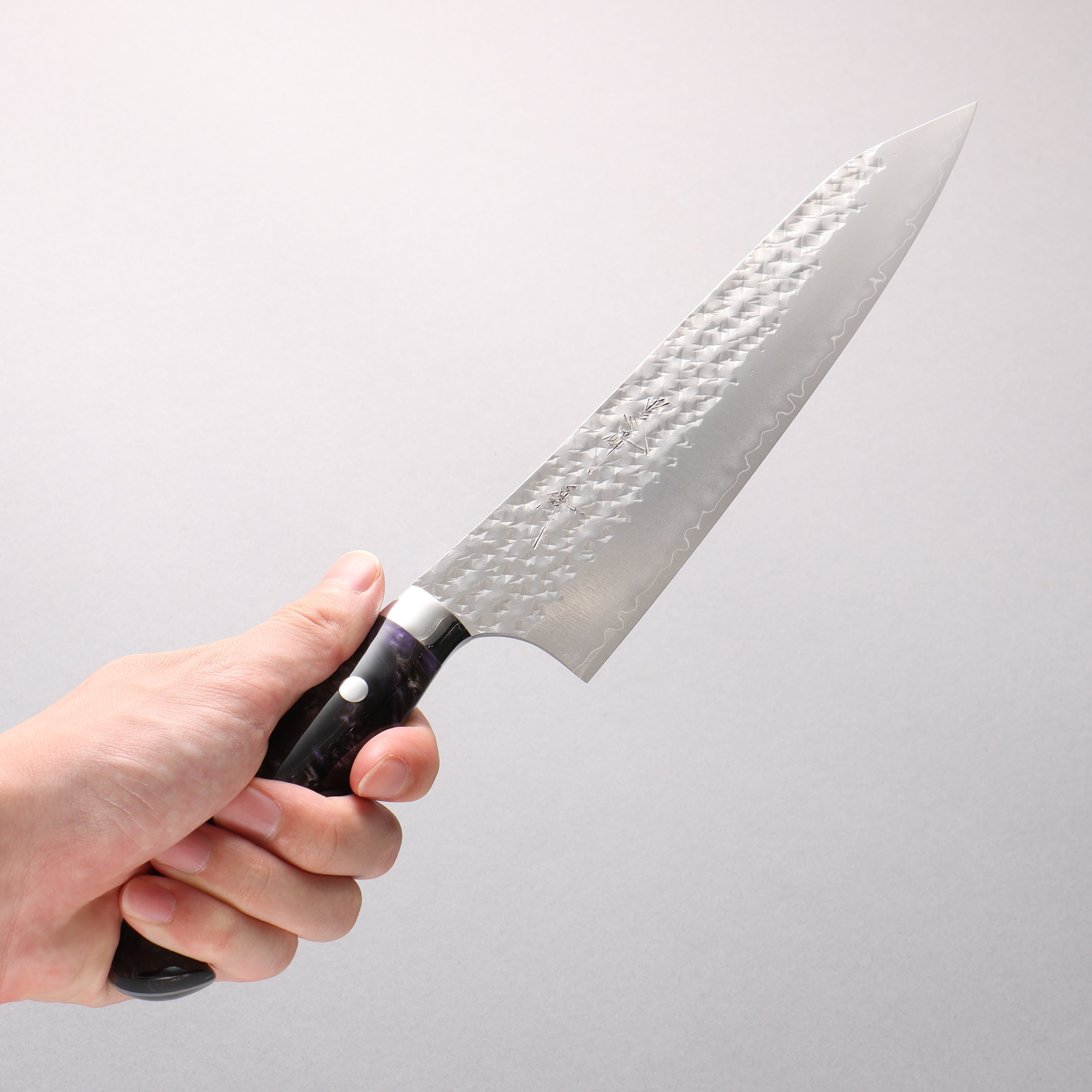 Yu Kurosaki Senko Ei SG2 Hammered Gyuto  210mm Black Purple Acrylic Handle
