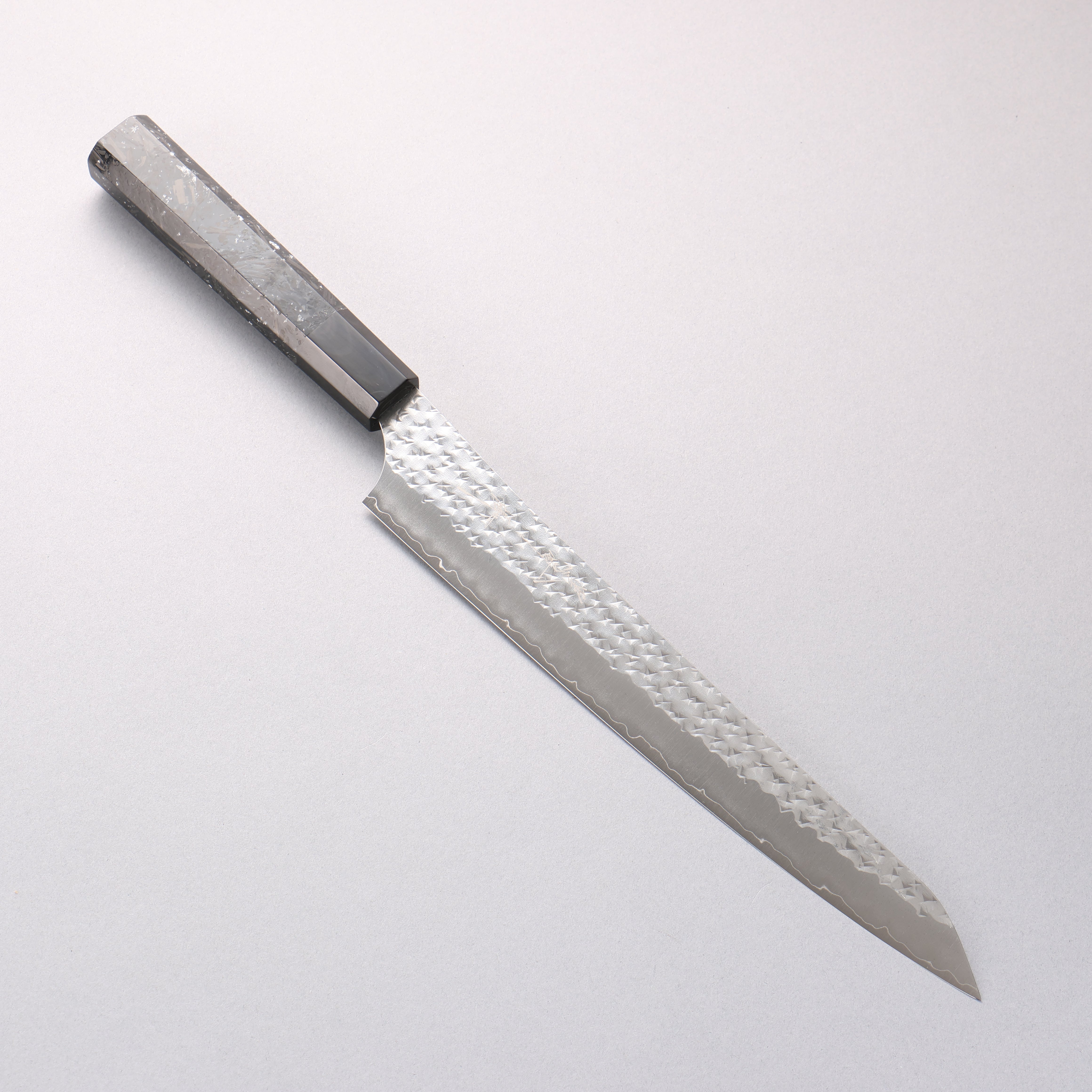 [Ginza Only] Yu Kurosaki Senko Ei SG2 Hammered Sujihiki 240mm Carbon Fiber with Silver Speckles (ferrule: Black Water Buffalo Horn) Handle