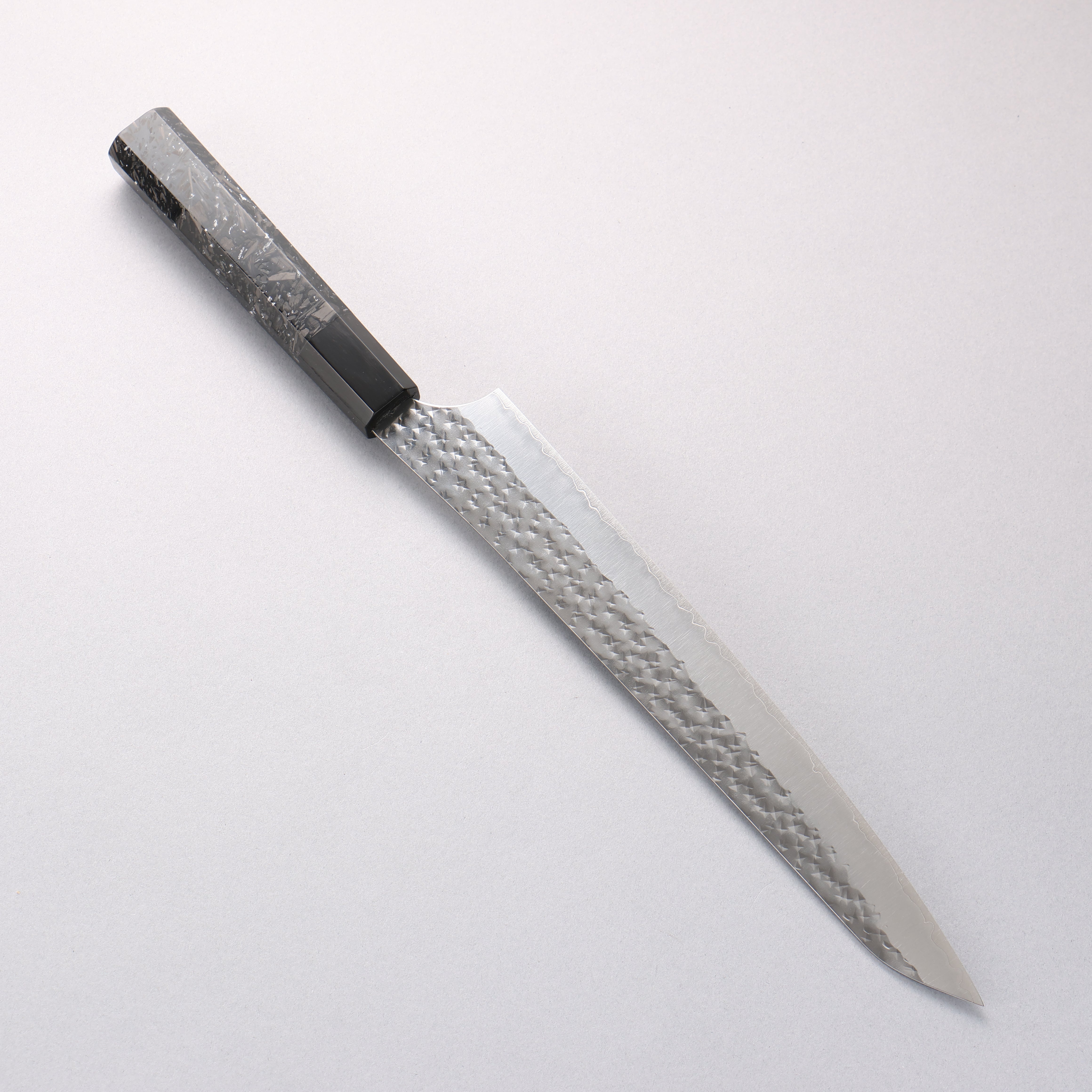 [Ginza Only] Yu Kurosaki Senko Ei SG2 Hammered Sujihiki 240mm Carbon Fiber with Silver Speckles (ferrule: Black Water Buffalo Horn) Handle