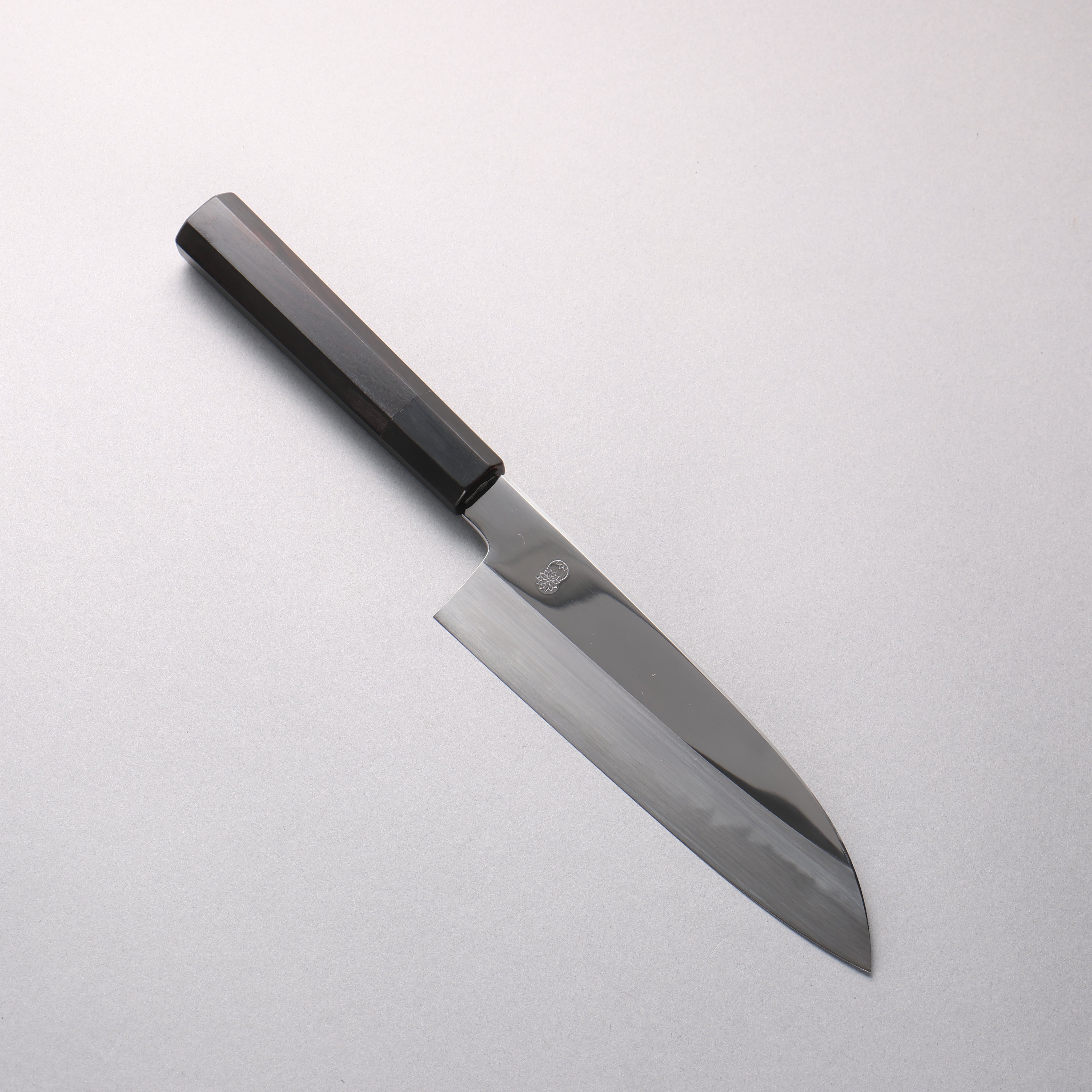 Choyo White Steel Mirrored Finish Santoku 180mm Ebony Wood (ferrule: Black Water Buffalo Horn) Handle - Seisuke Knife