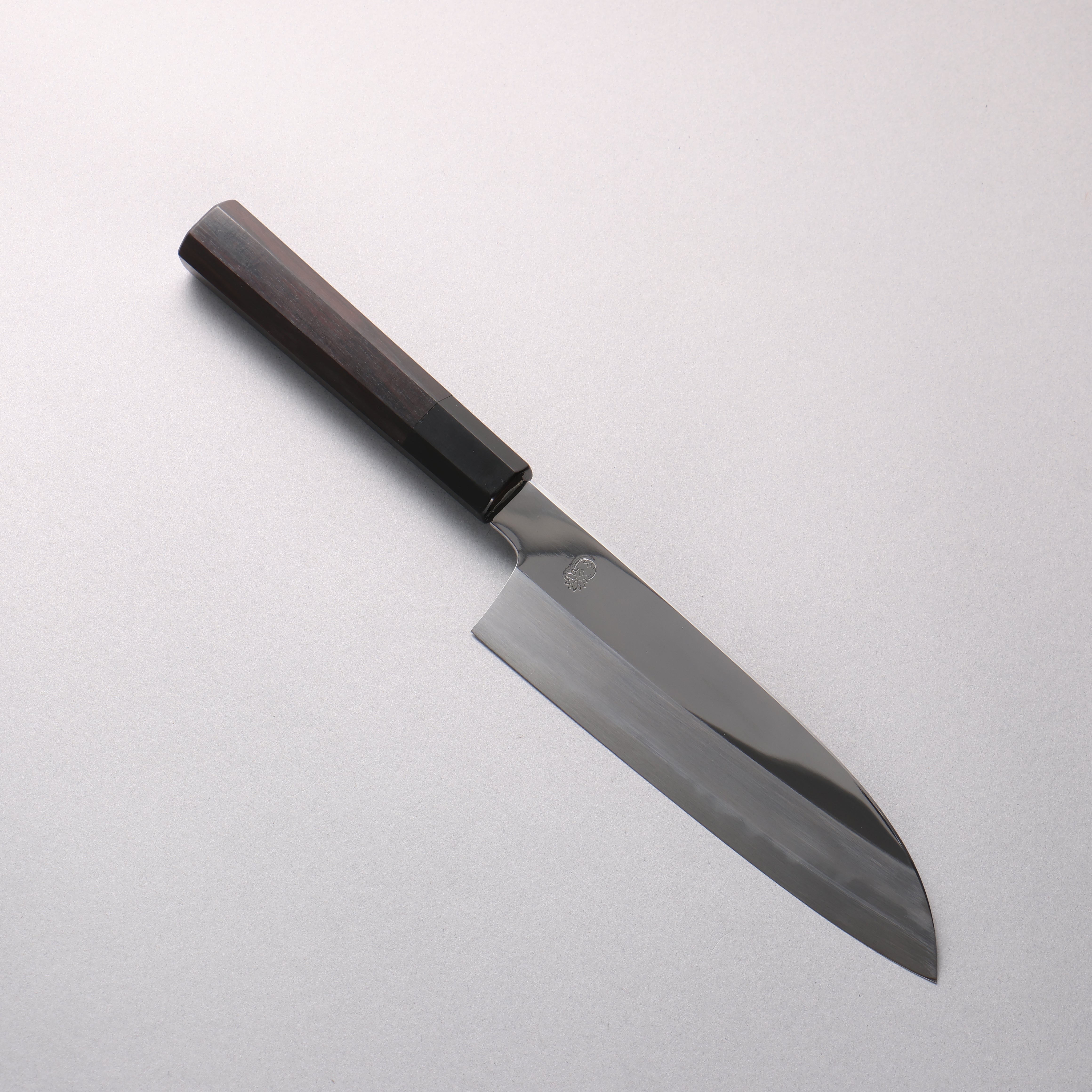 Choyo Blue Steel No.1 Mirrored Finish Santoku 180mm Ebony Wood (ferrule: Black Water Buffalo Horn) Handle - Seisuke Knife