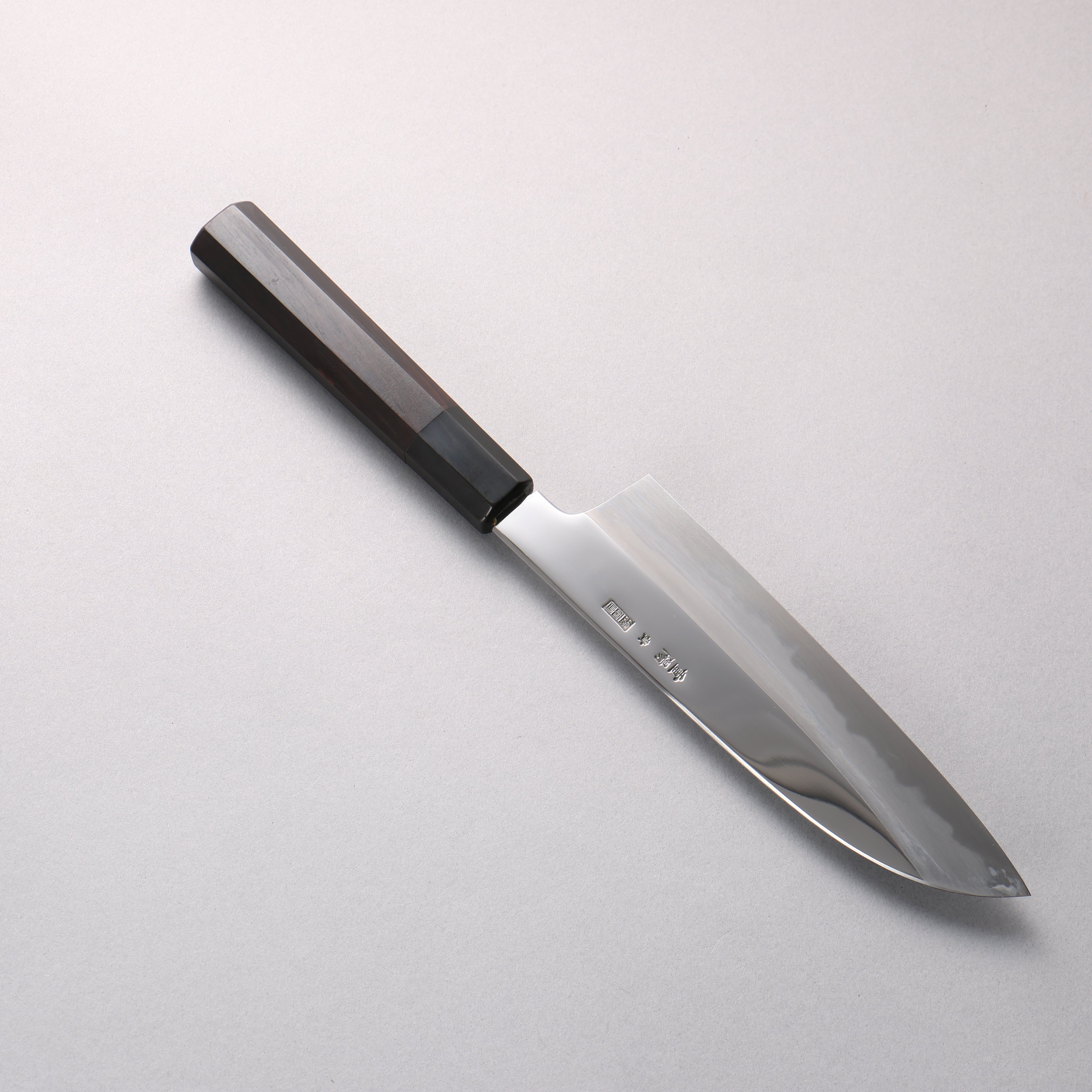 Choyo Blue Steel No.1 Migaki Santoku 180mm Ebony Wood & Black Water Buffalo Horn Handle - Seisuke Knife