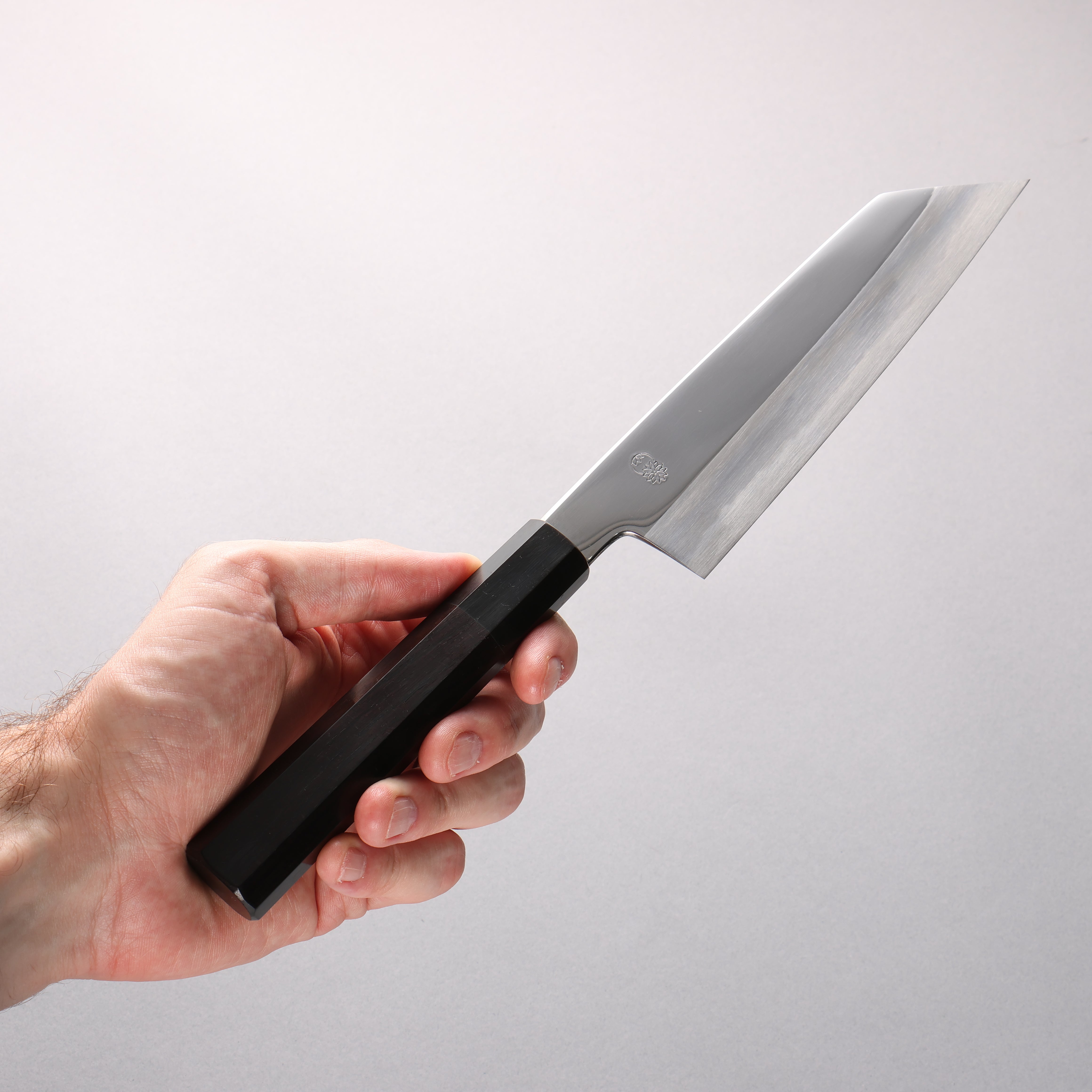 Choyo Blue Steel No.1 Migaki Kiritsuke Santoku 180mm Ebony Wood & Black Water Buffalo Horn Handle - Seisuke Knife