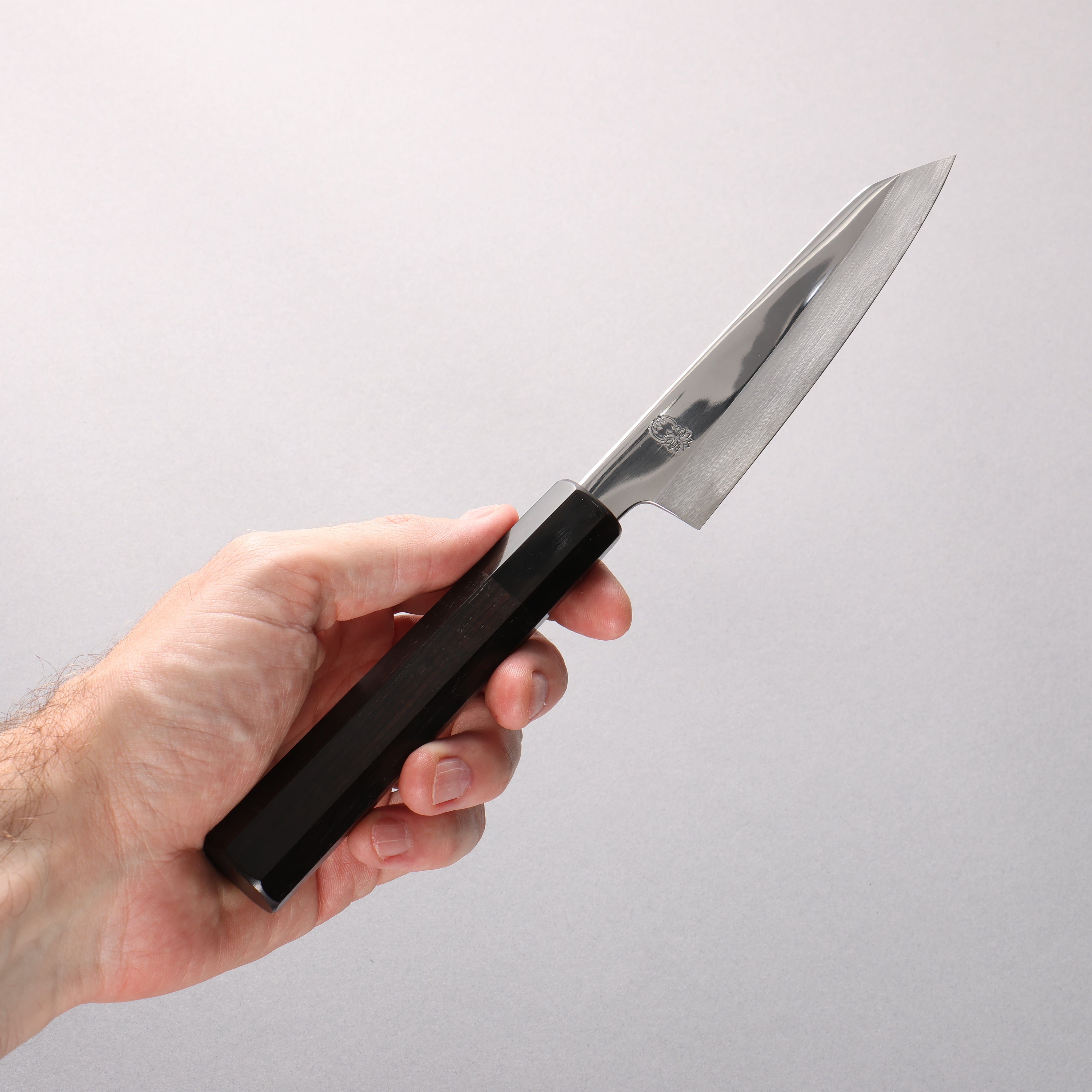 Choyo Silver Steel No.3 Migaki Petty-Utility 135mm Ebony Wood & Black Water Buffalo Horn Handle - Seisuke Knife