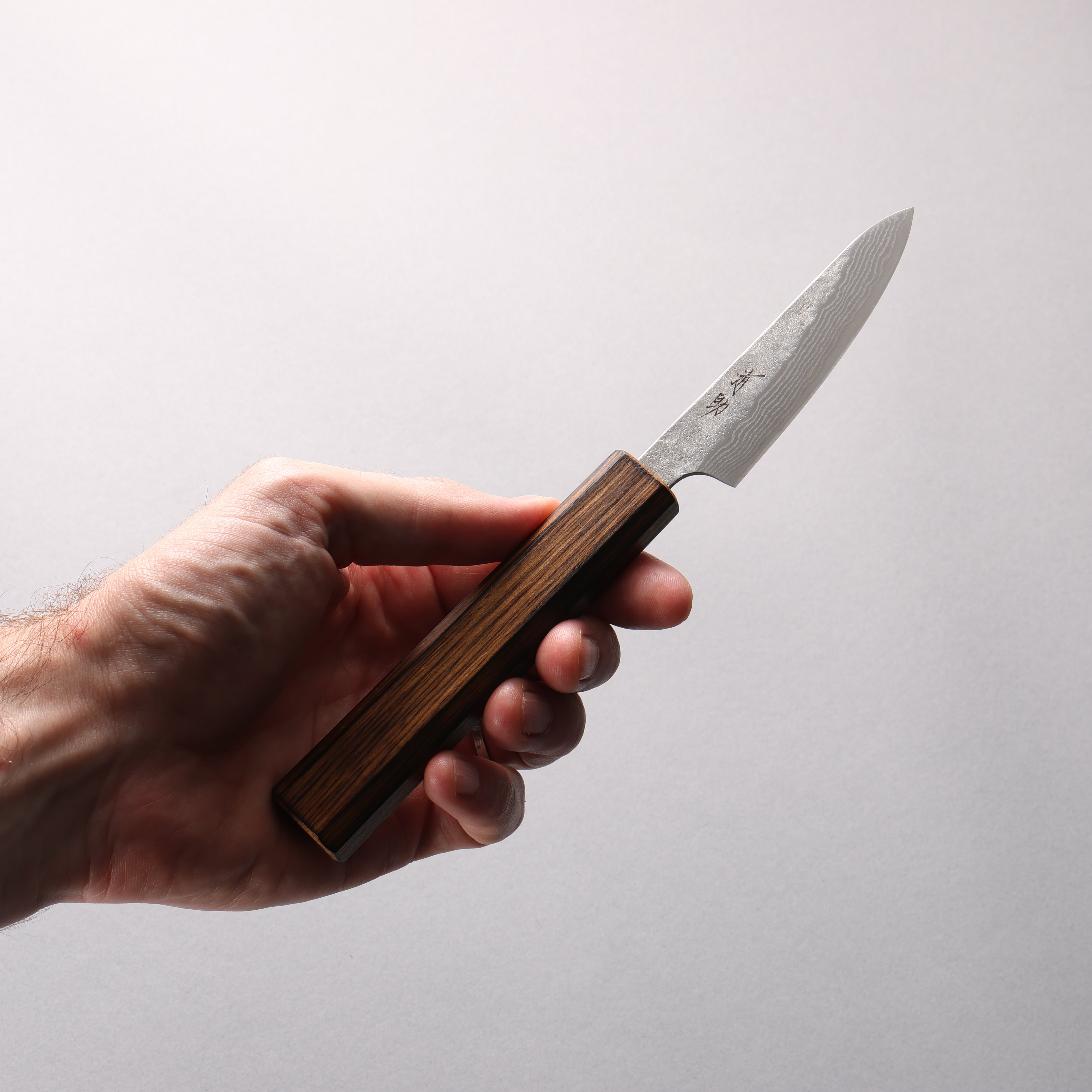Seisuke Stainless Steel 440C Hammered Damascus Petty-Utility 80mm Oak Handle