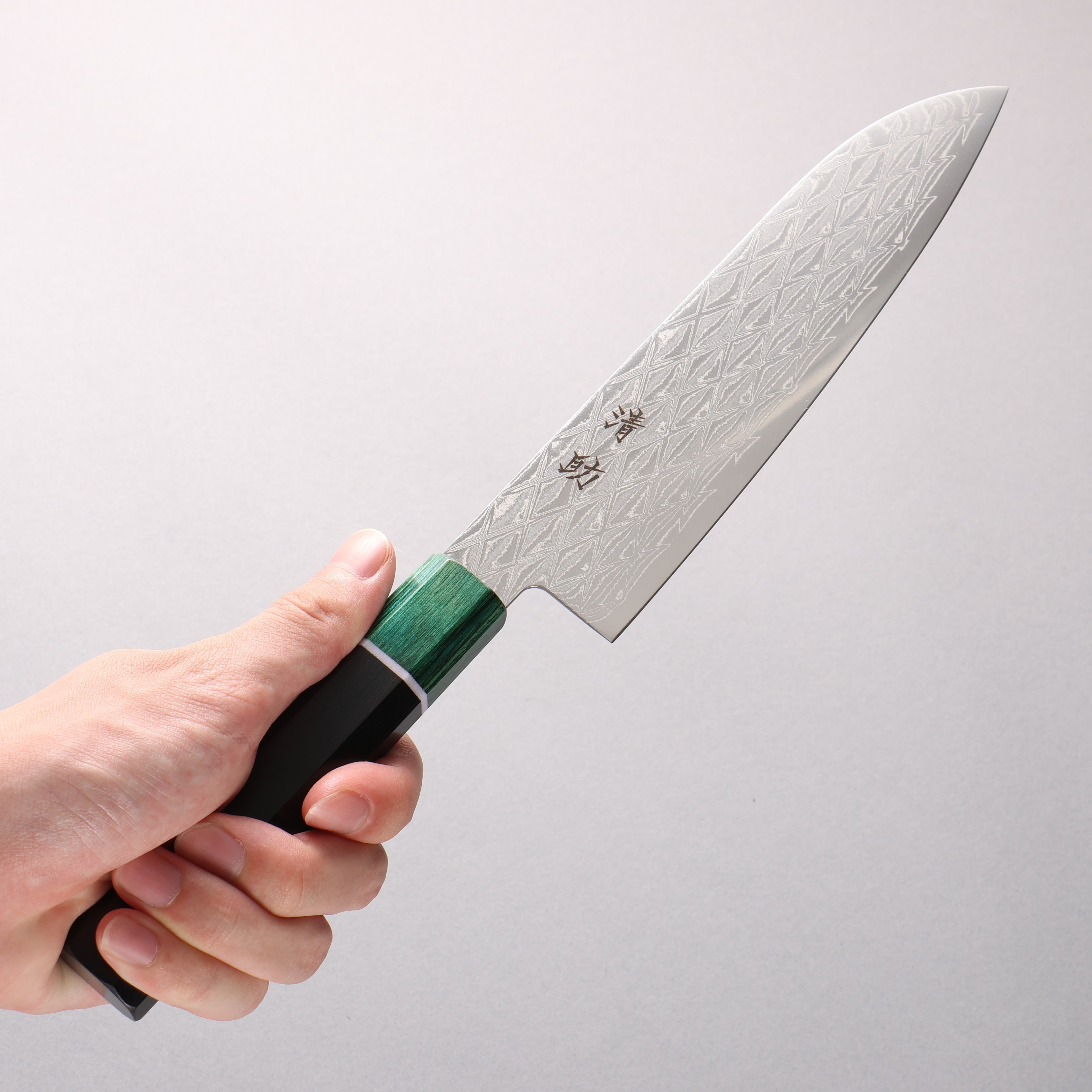 Seisuke AUS10 Mirror Crossed Santoku 180mm Black & Green Pakkawood Handle - Seisuke Knife