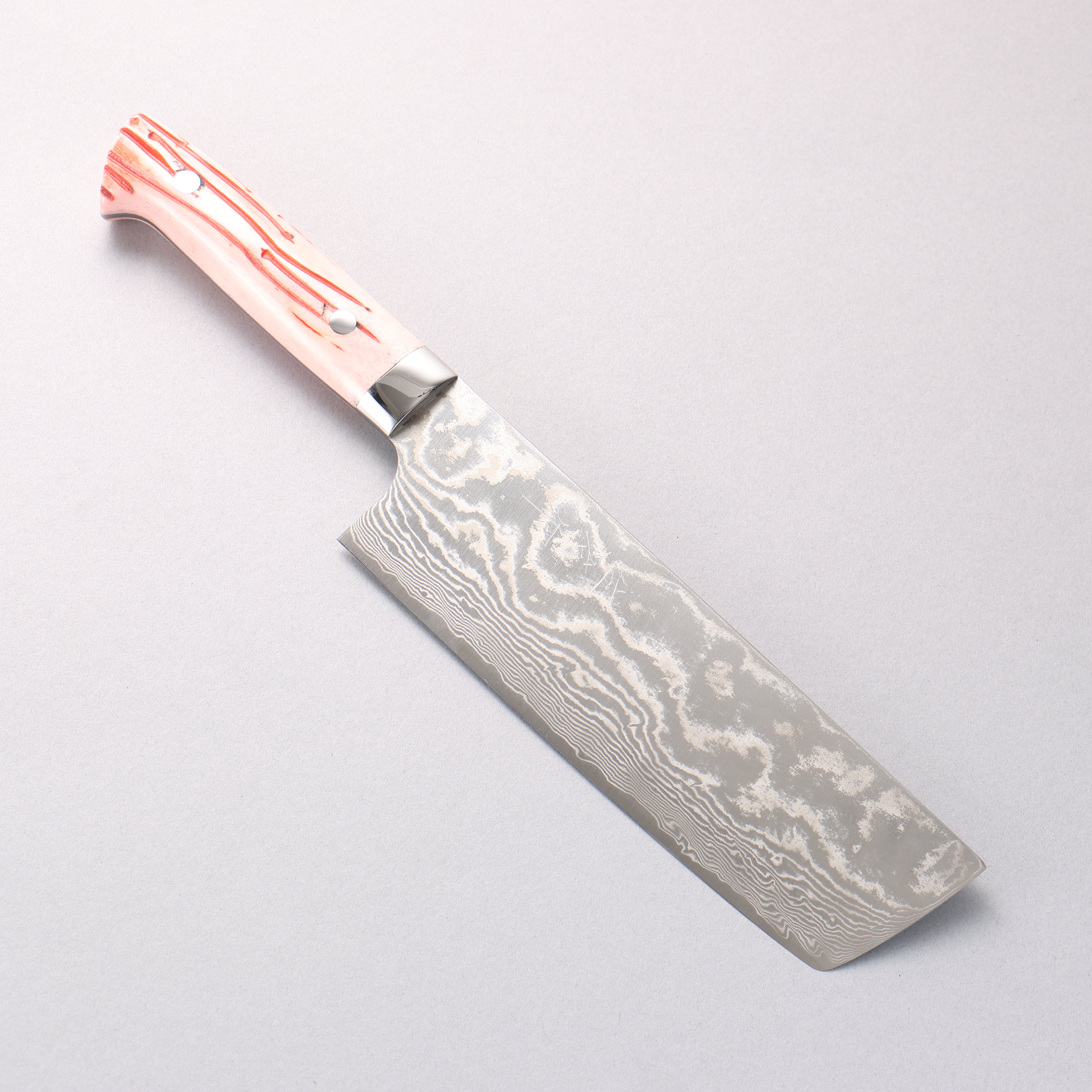 Takeshi Saji SPG STRIX Damascus Nakiri 180mm Orange Cow Bone Handle