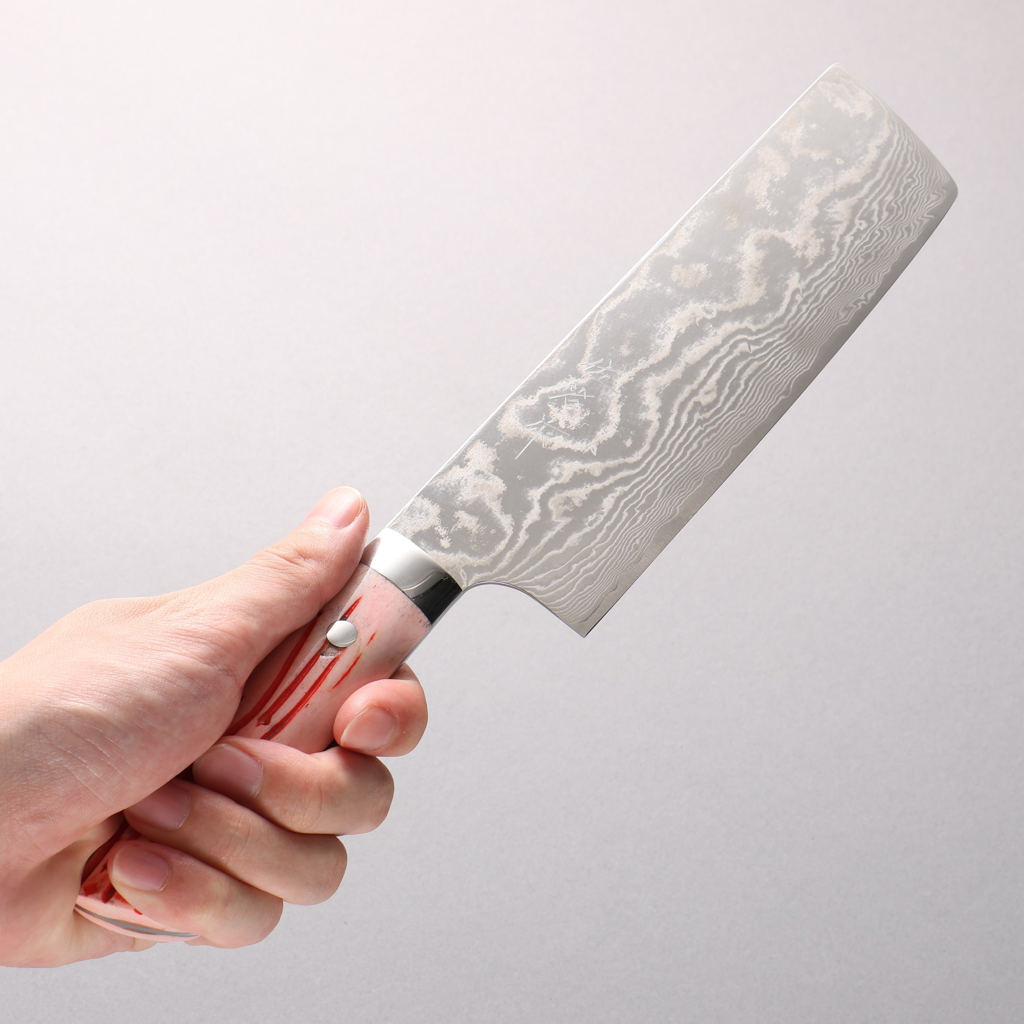 Takeshi Saji SPG STRIX Damascus Nakiri 180mm Orange Cow Bone Handle