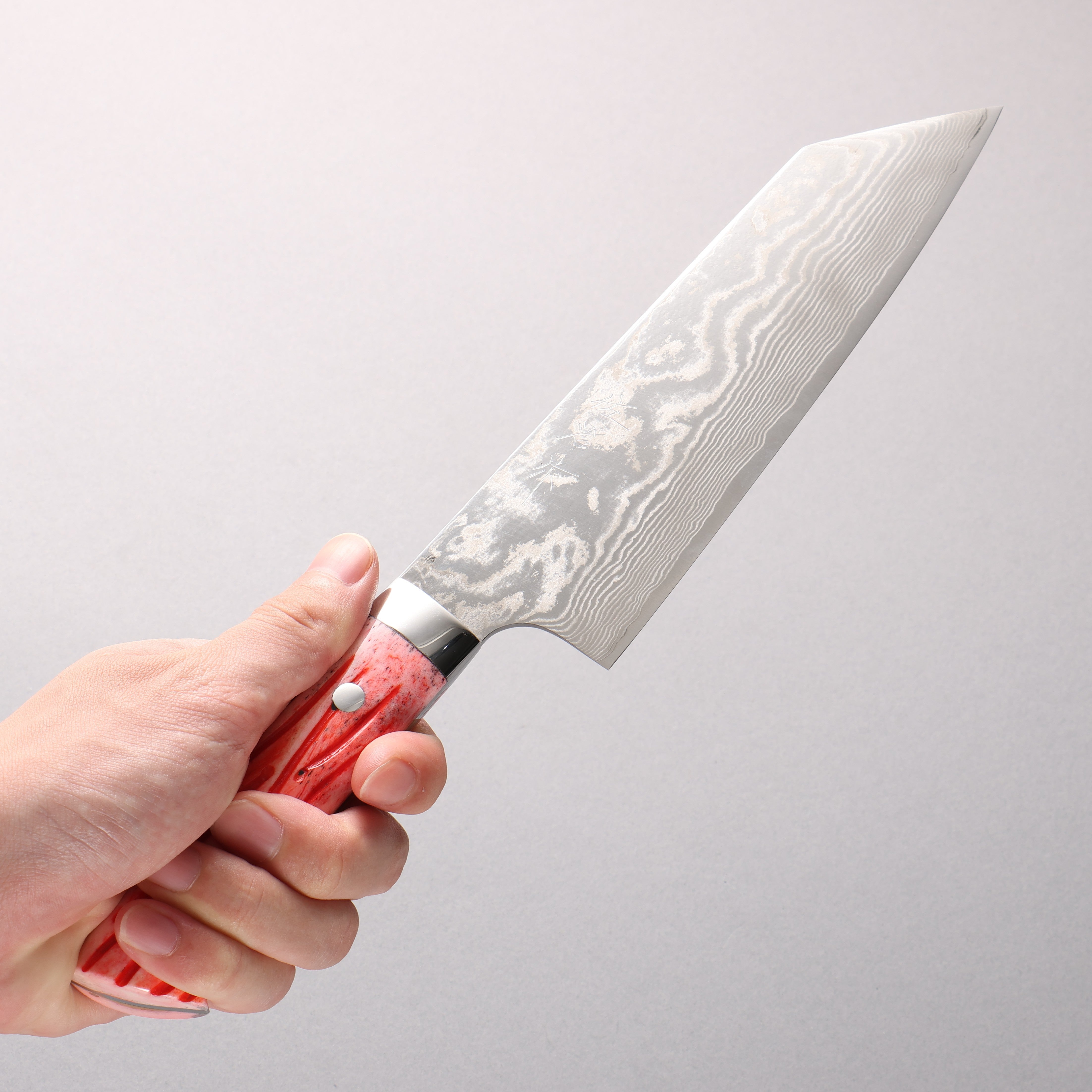 Takeshi Saji SPG STRIX Damascus Bunka 180mm Orange Cow Bone Handle