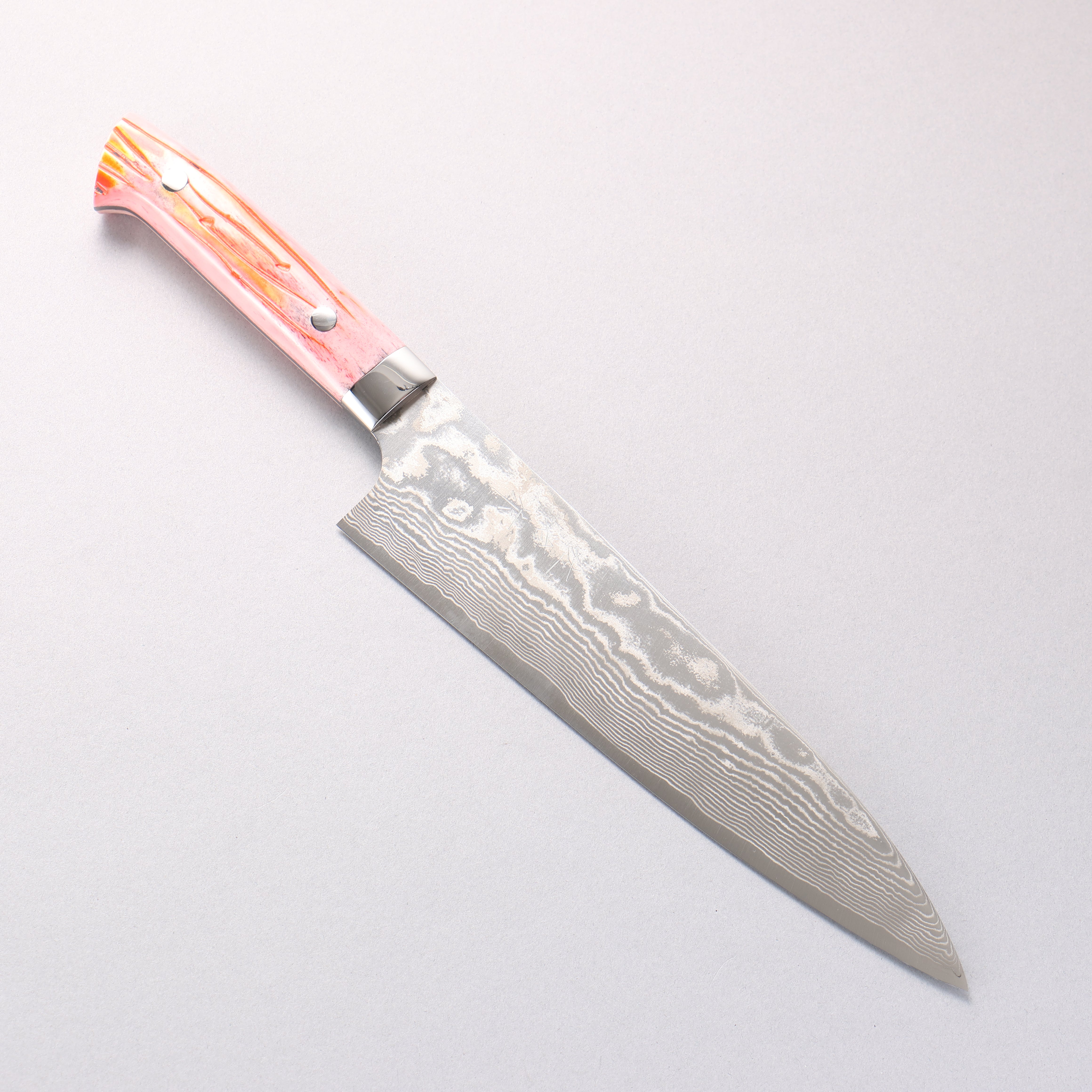 Takeshi Saji SPG STRIX Damascus Gyuto 210mm Orange Cow Bone Handle