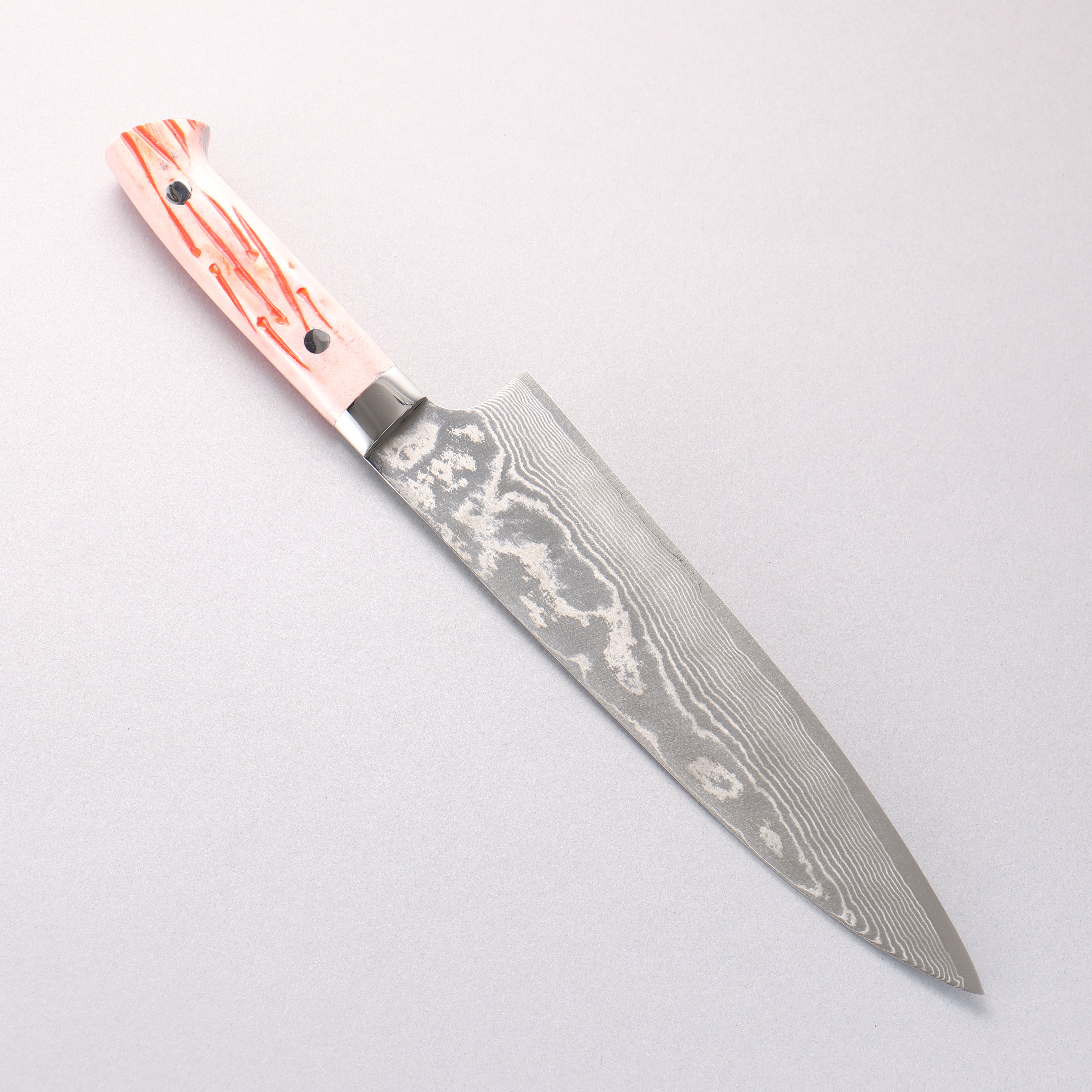 Takeshi Saji SPG STRIX Damascus Gyuto 210mm Orange Cow Bone Handle