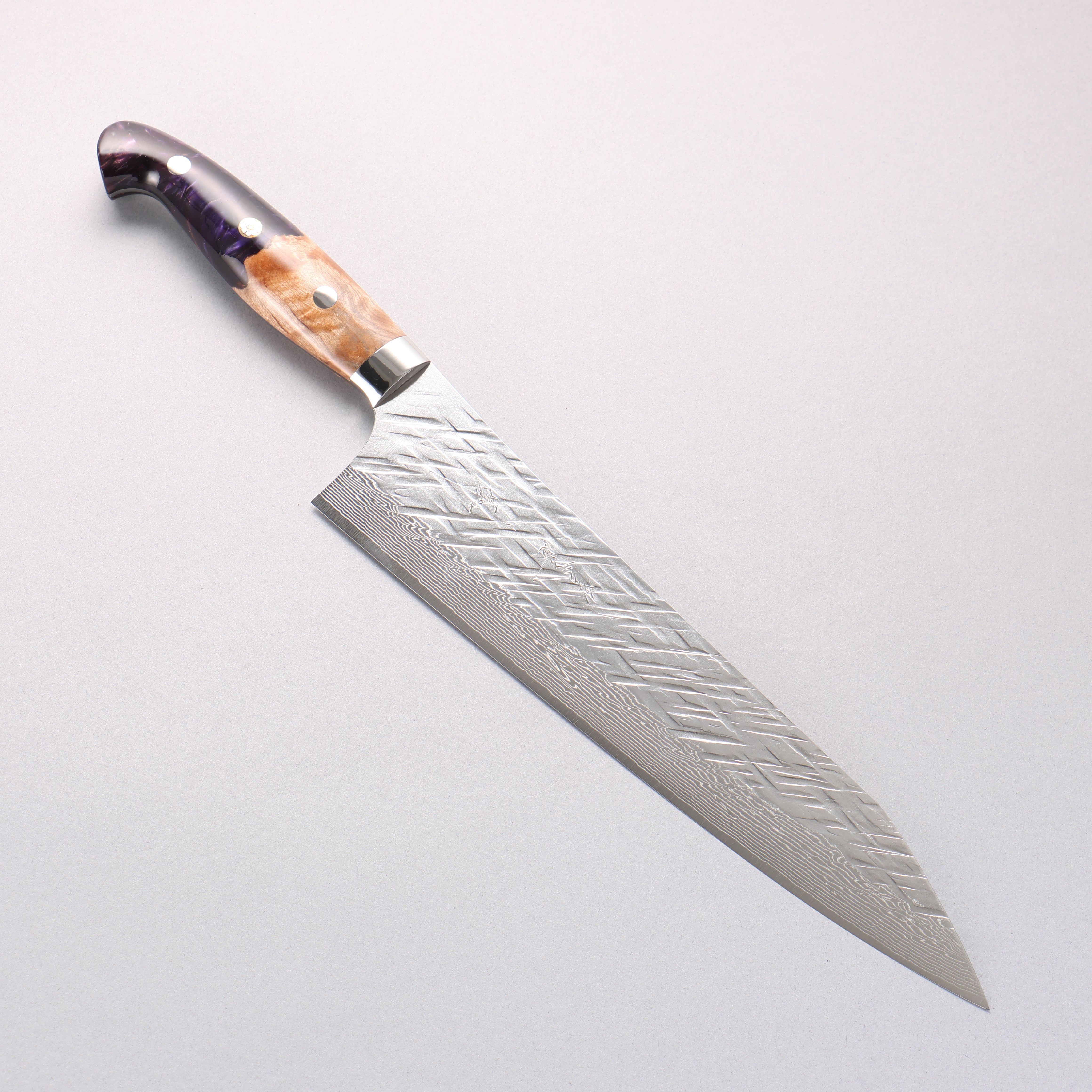 Yu Kurosaki Raijin SG2 Hammered Damascus Gyuto 240mm Olive Wood & Purple Resin Handle