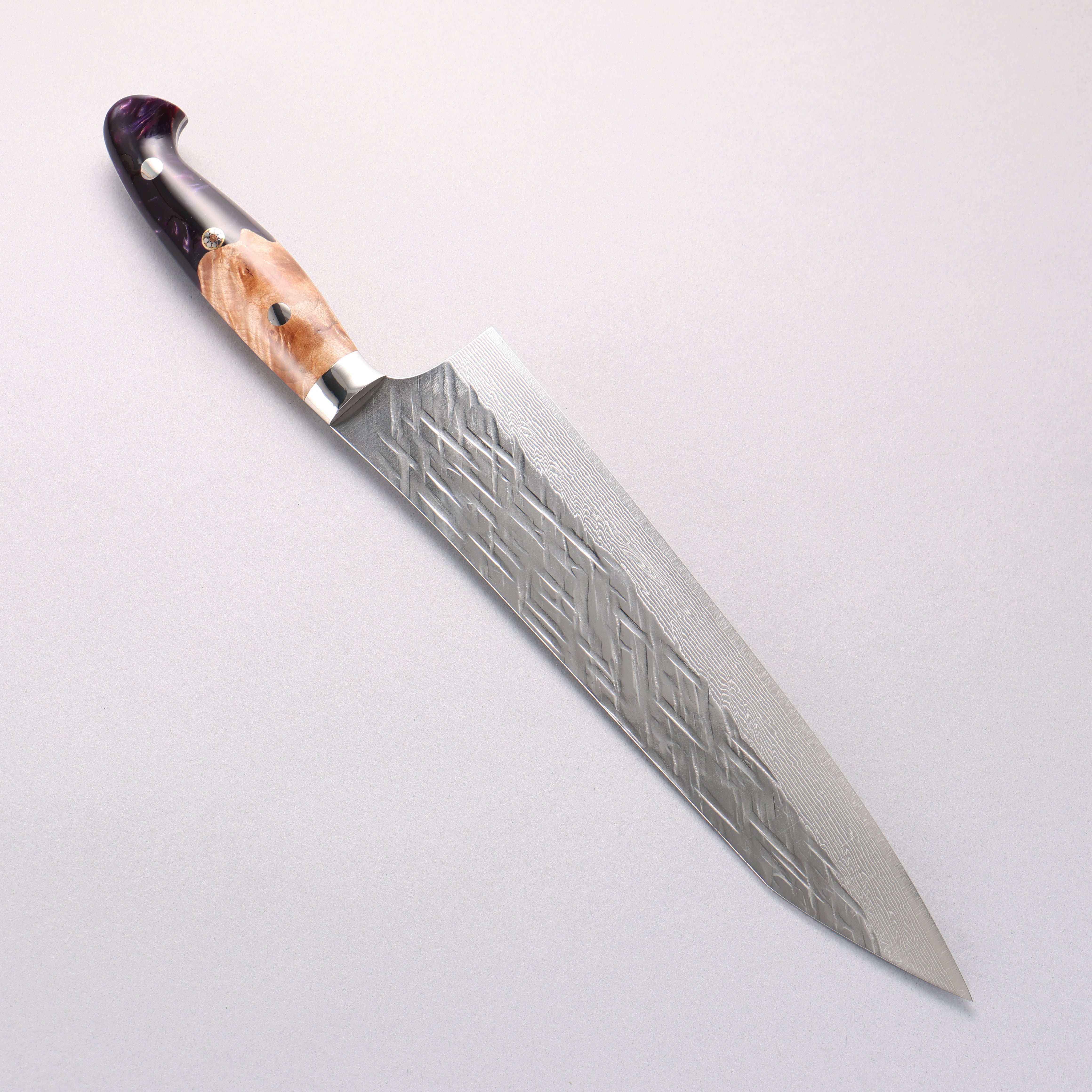 Yu Kurosaki Raijin SG2 Hammered Damascus Gyuto 240mm Olive Wood & Purple Resin Handle - Seisuke Knife